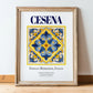Cesena, Italy – Travel Poster, in wooden frame leaning on the floor