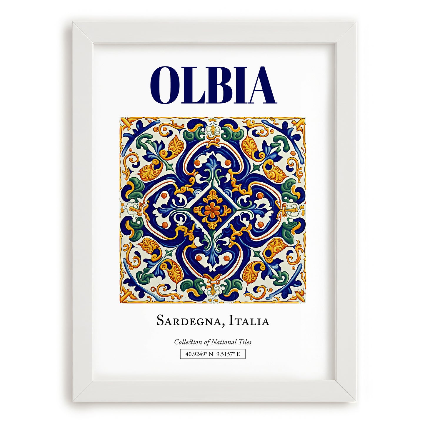 Olbia, Italy – Travel Wall Art, placed in minimal white frame