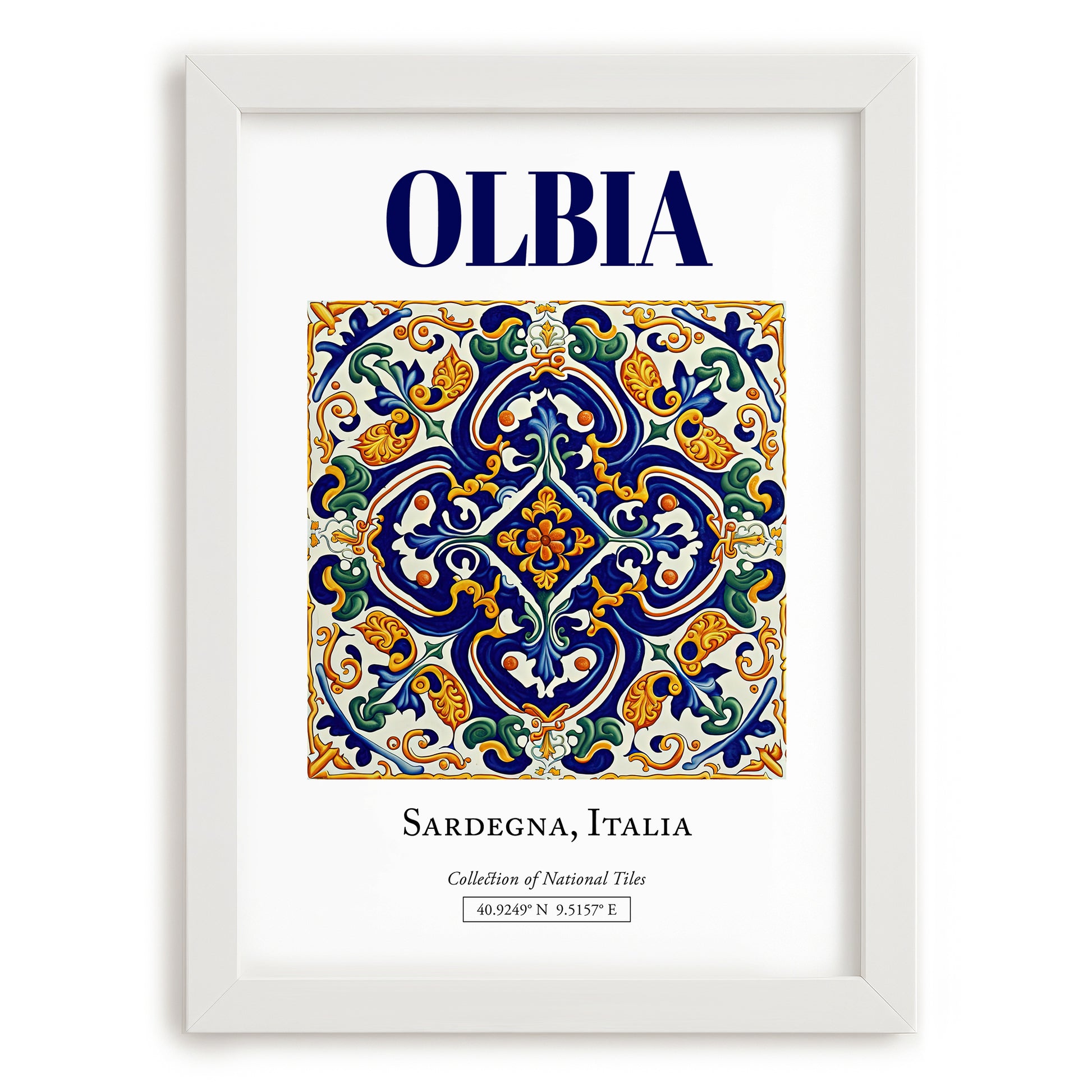 Olbia, Italy – Travel Wall Art, placed in minimal white frame
