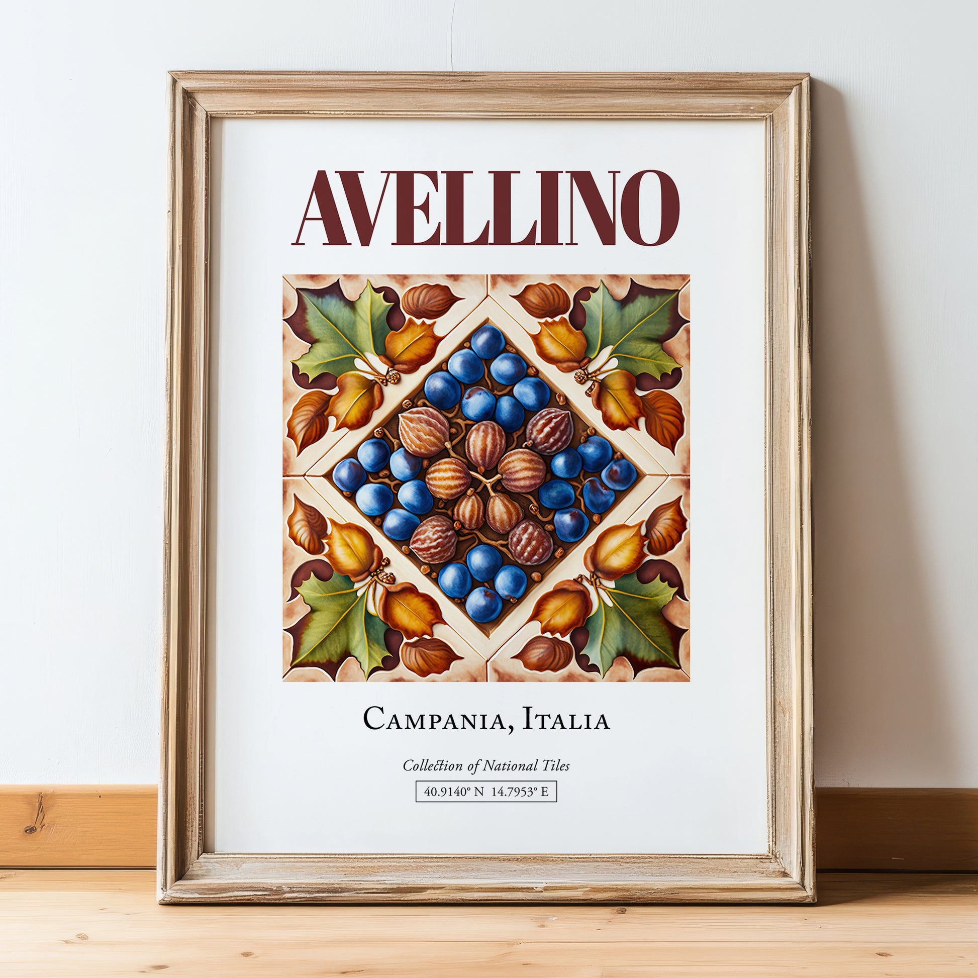 Avellino, Italy – Travel Poster, in wooden frame leaning on the floor