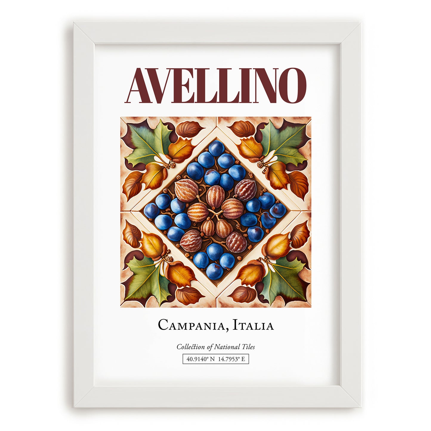 Avellino, Italy – Travel Poster, placed in minimal white frame
