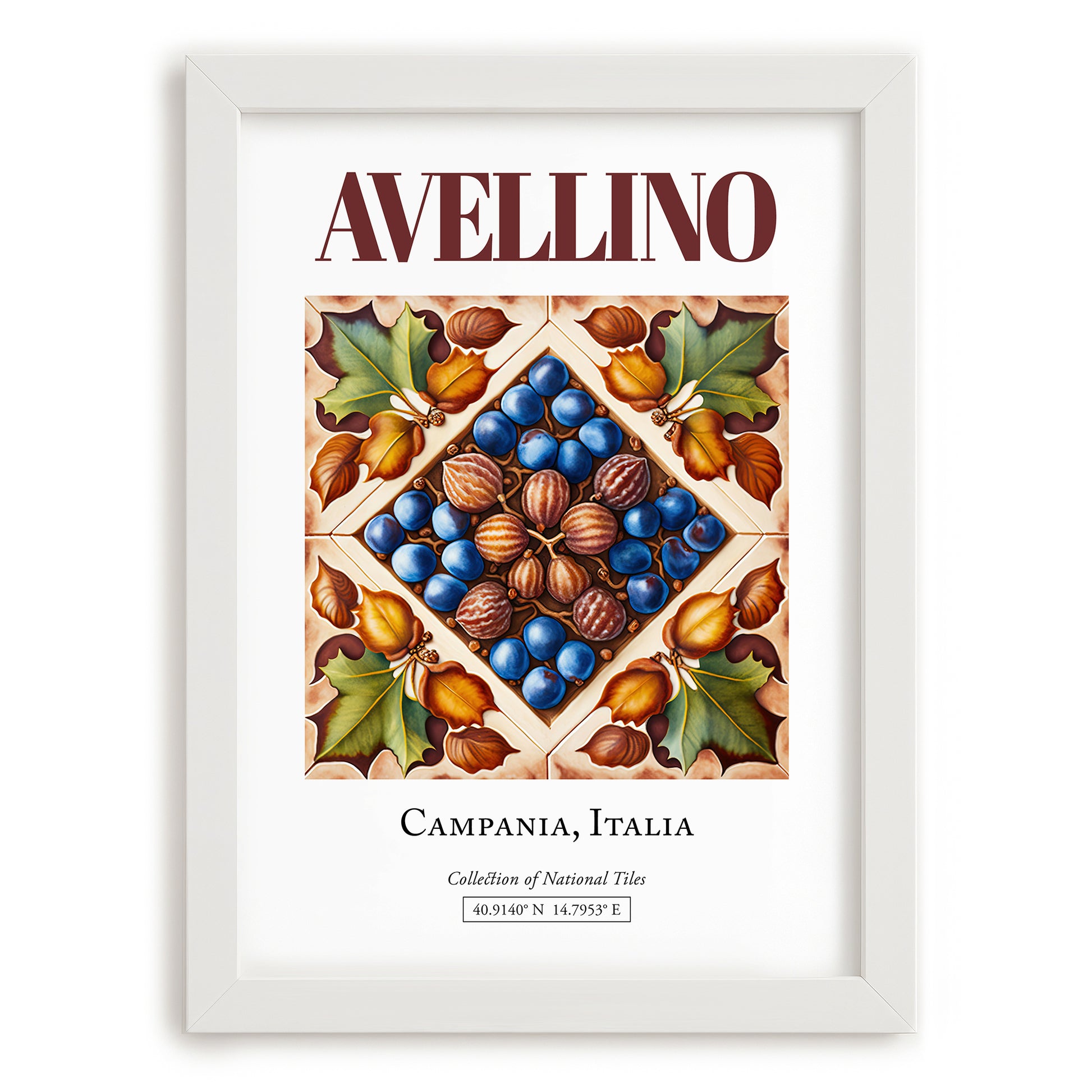 Avellino, Italy – Travel Poster, placed in minimal white frame