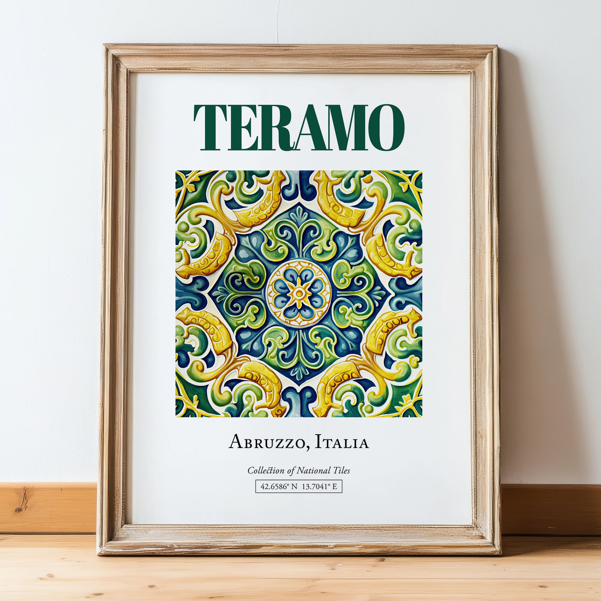 Teramo, Italy – Travel Wall Decor, in wooden frame leaning on the floor