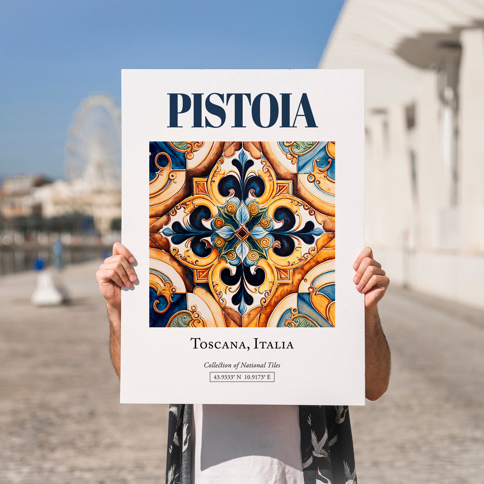 Pistoia, Italy – Retro Travel Poster, no-text version framed in wood