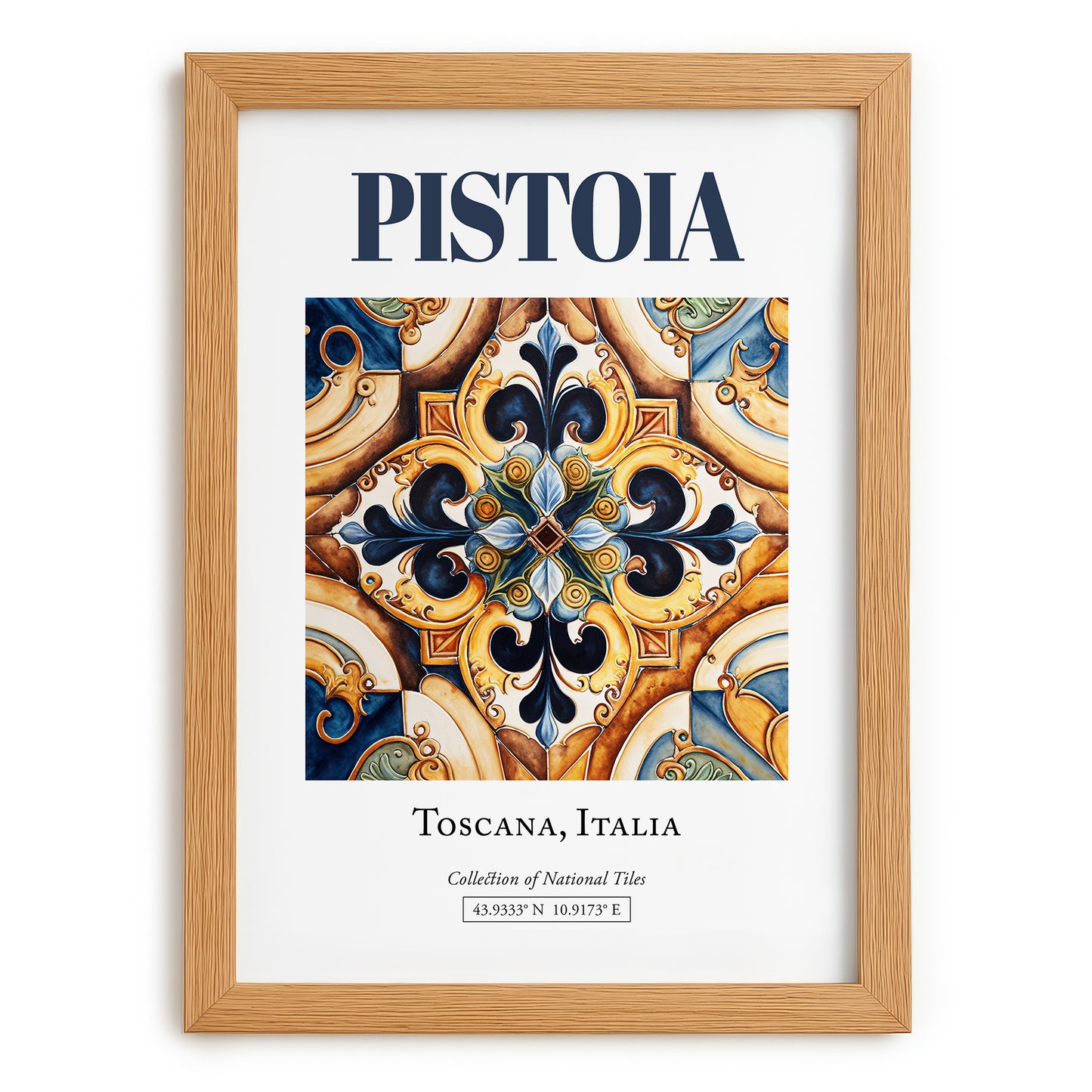 Pistoia, Italy – Retro Travel Poster, set in oak frame