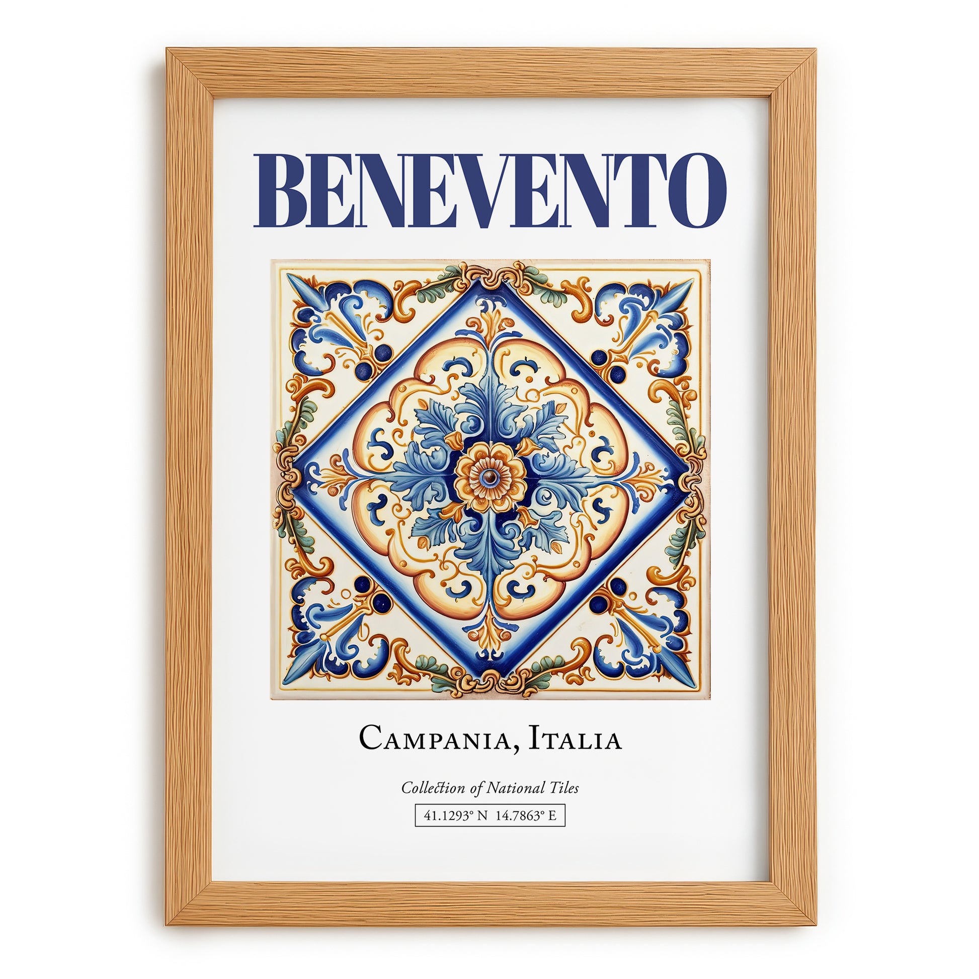 Benevento, Italy – Illustrated Travel Poster, set in oak frame