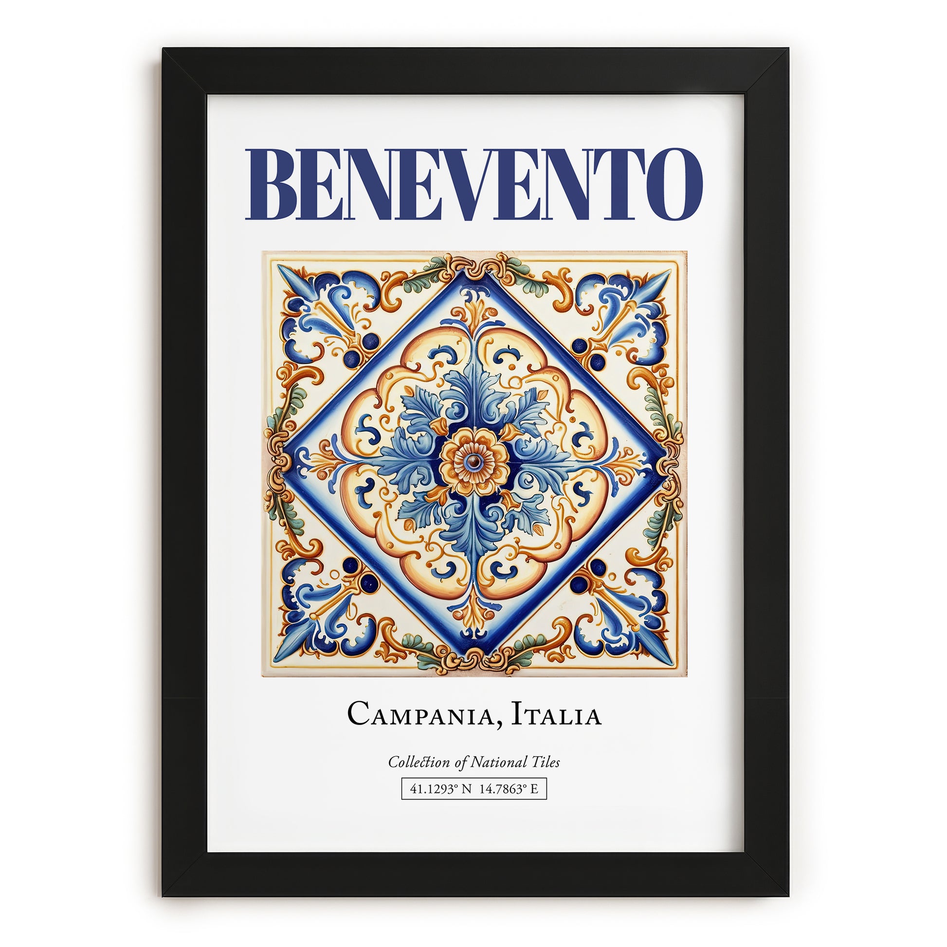 Benevento, Italy – Illustrated Travel Poster, in sleek black frame