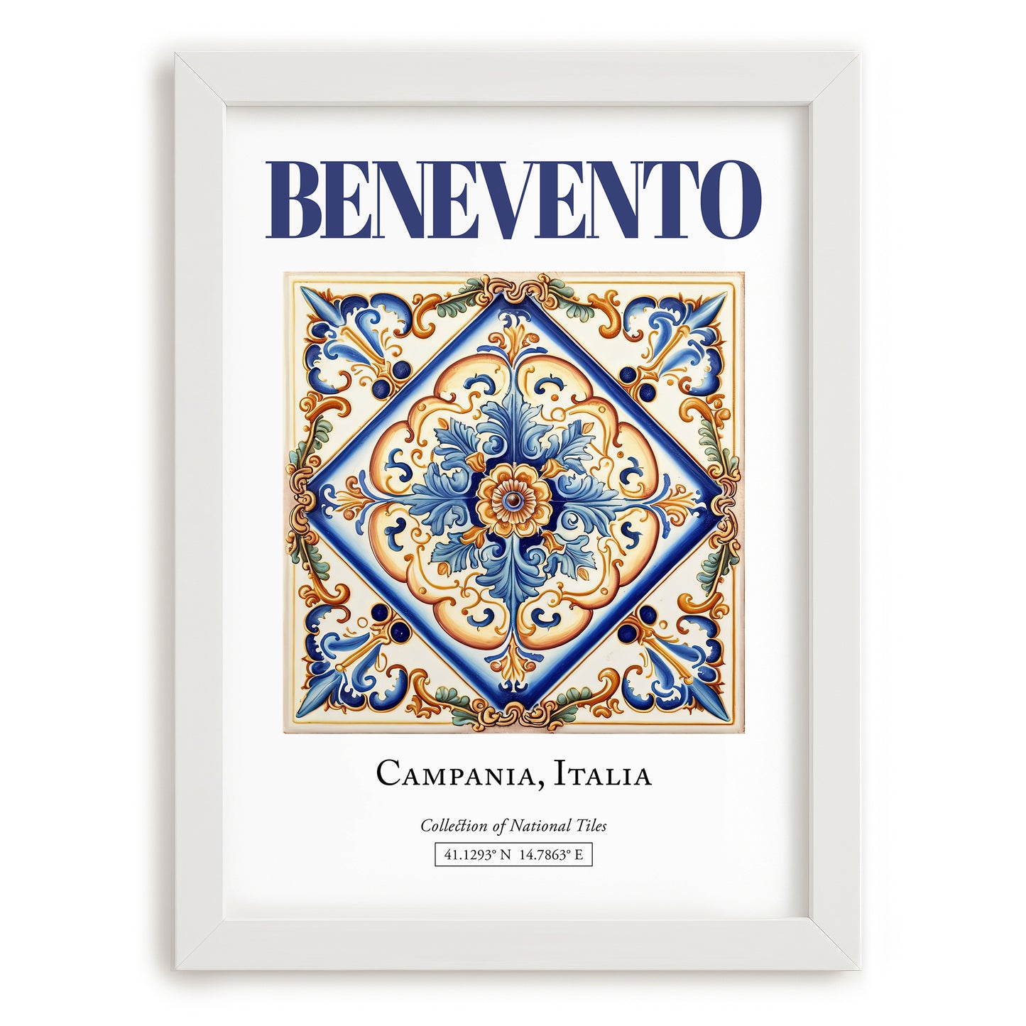 Benevento, Italy – Illustrated Travel Poster, placed in minimal white frame