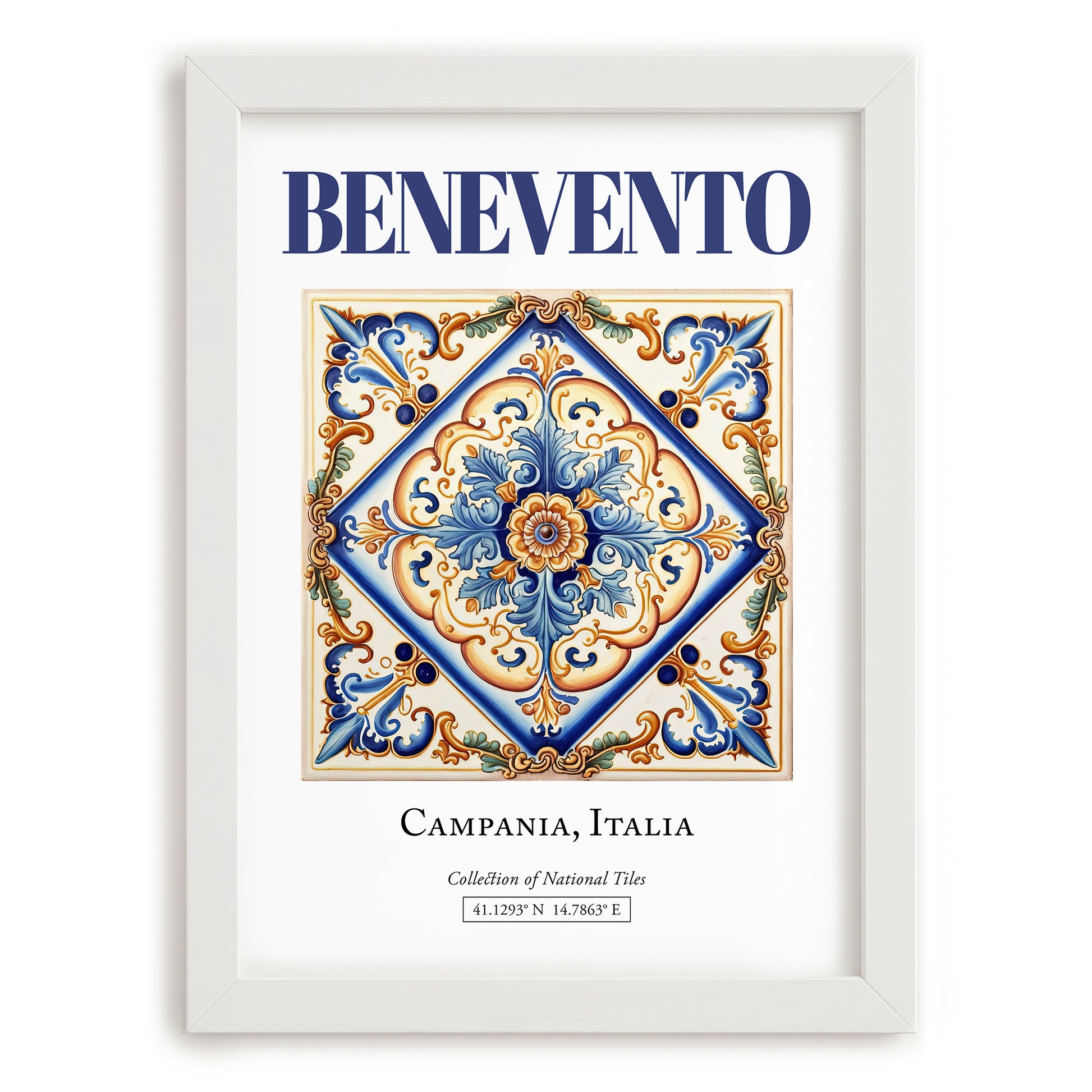 Benevento, Italy – Illustrated Travel Poster, placed in minimal white frame
