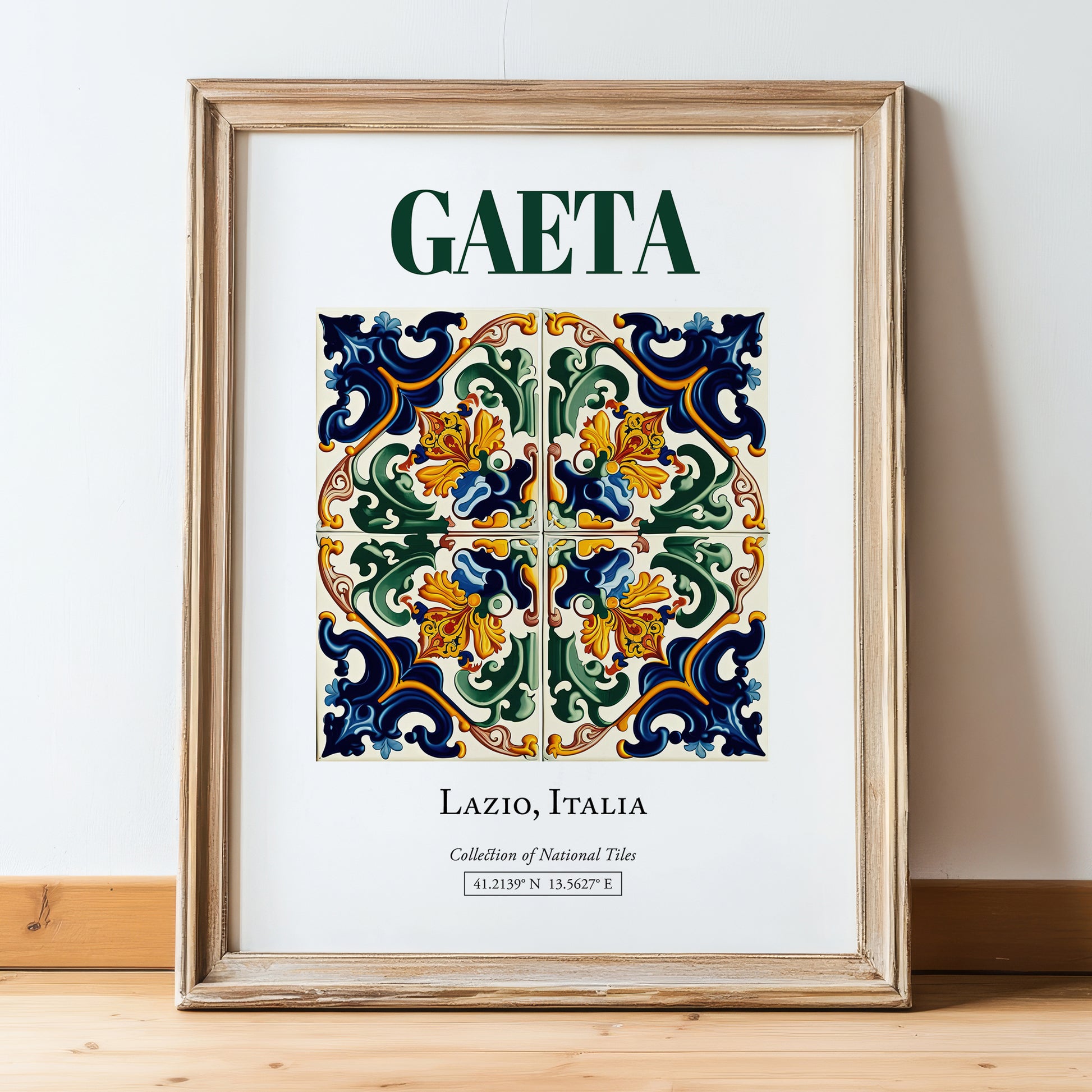 Gaeta, Italy – Vintage Travel Poster, in wooden frame leaning on the floor