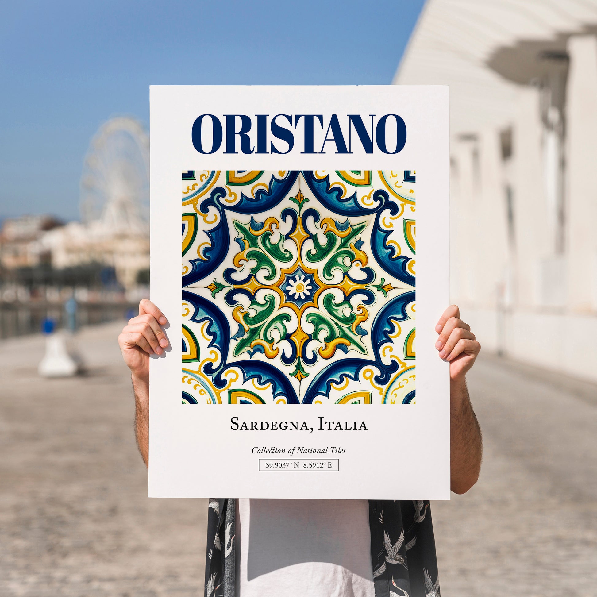 Oristano, Italy – Travel Print, no-text version framed in wood