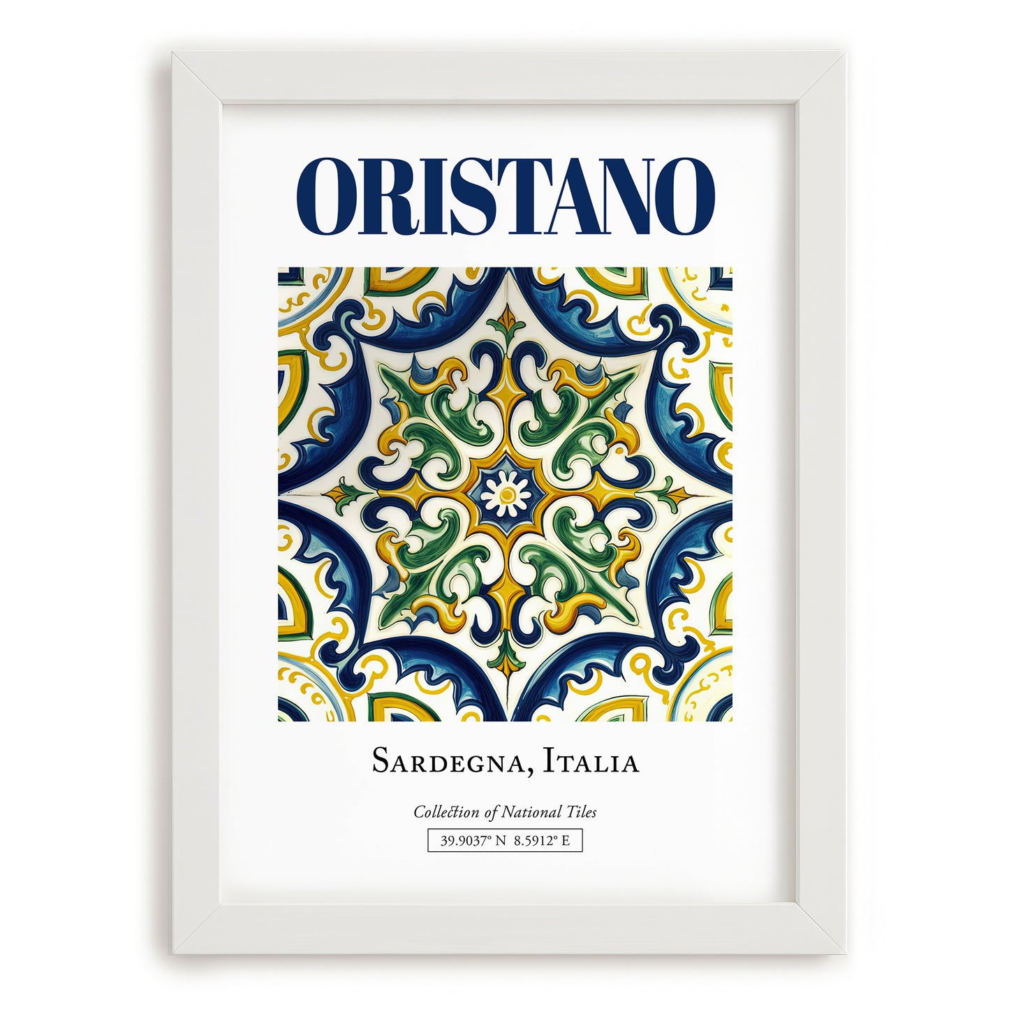 Oristano, Italy – Travel Print, placed in minimal white frame