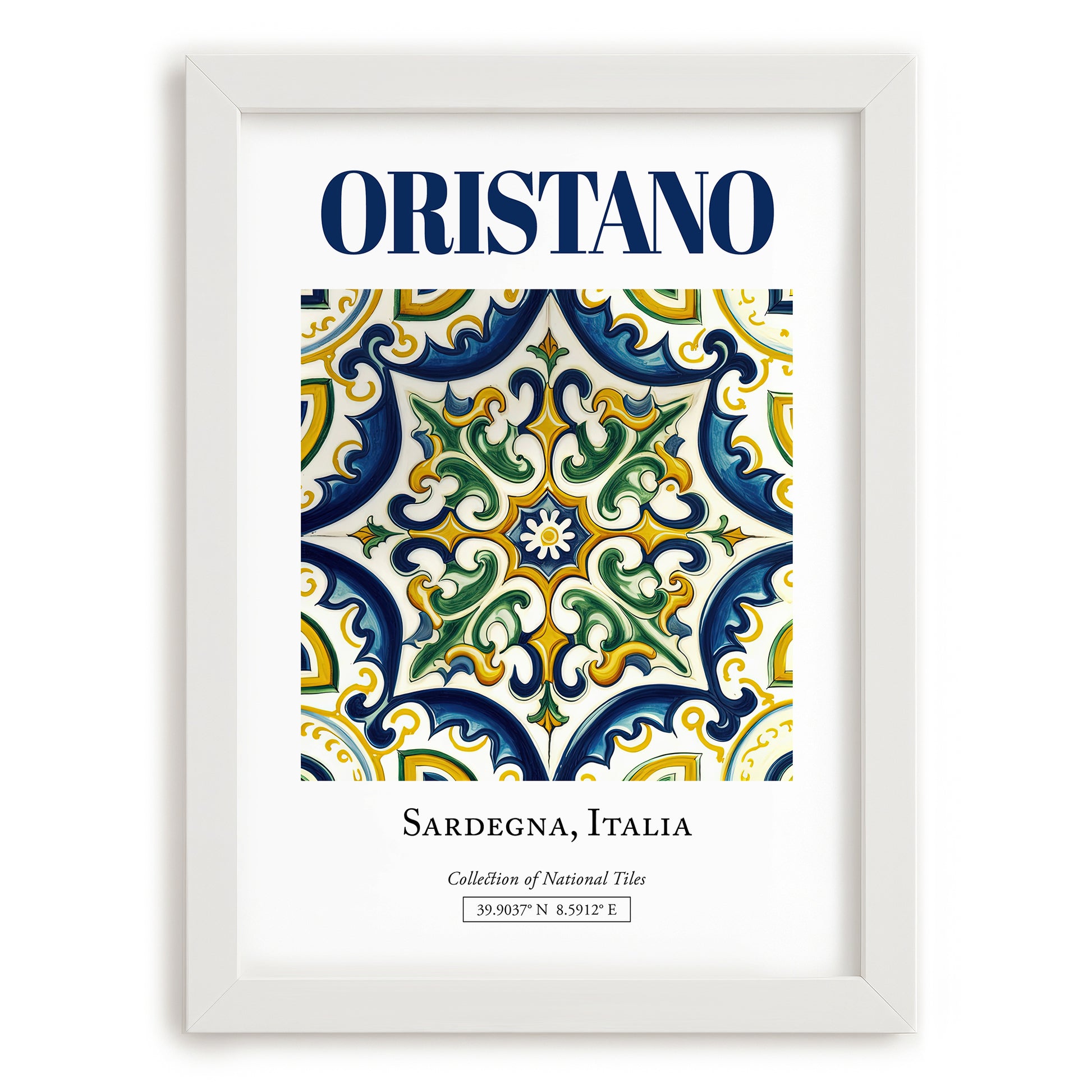 Oristano, Italy – Travel Print, placed in minimal white frame