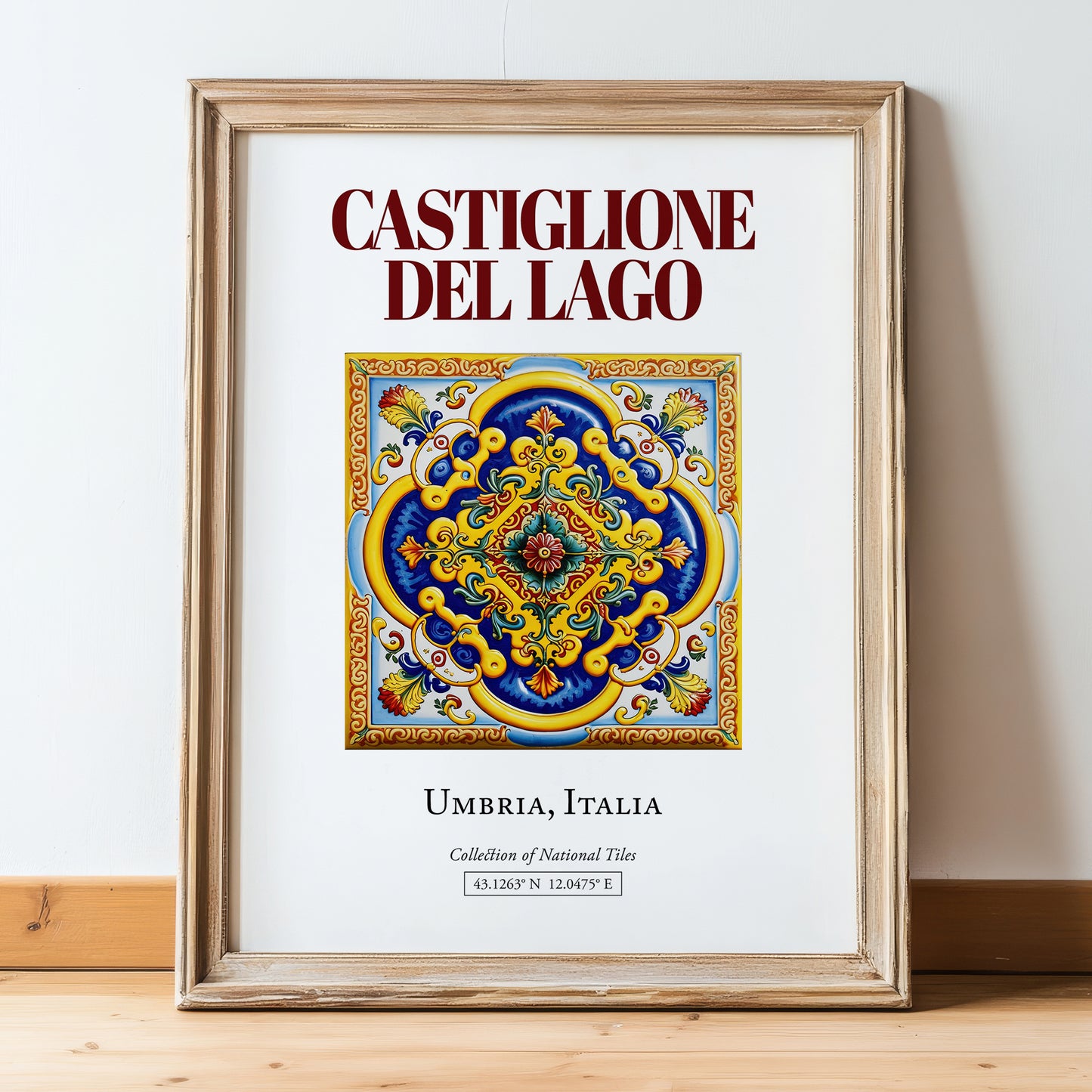 Castiglione del Lago, Italy – Travel Print, in wooden frame leaning on the floor