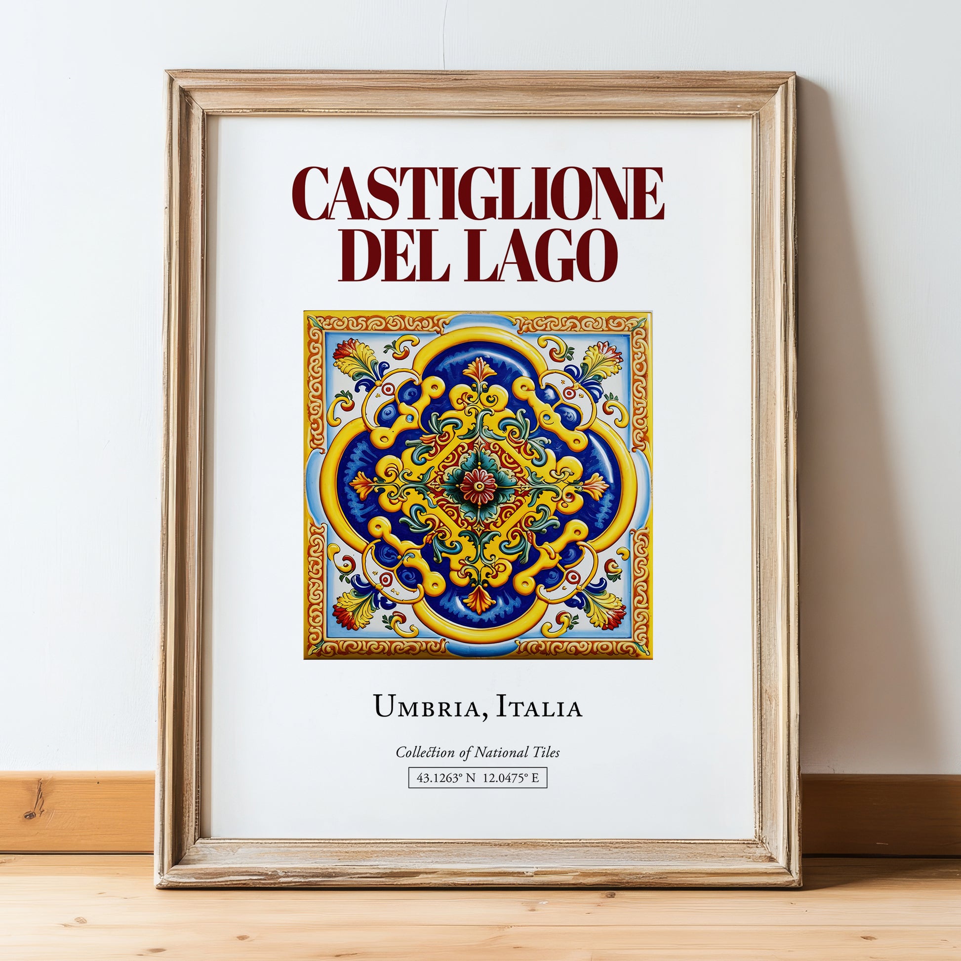 Castiglione del Lago, Italy – Travel Print, in wooden frame leaning on the floor