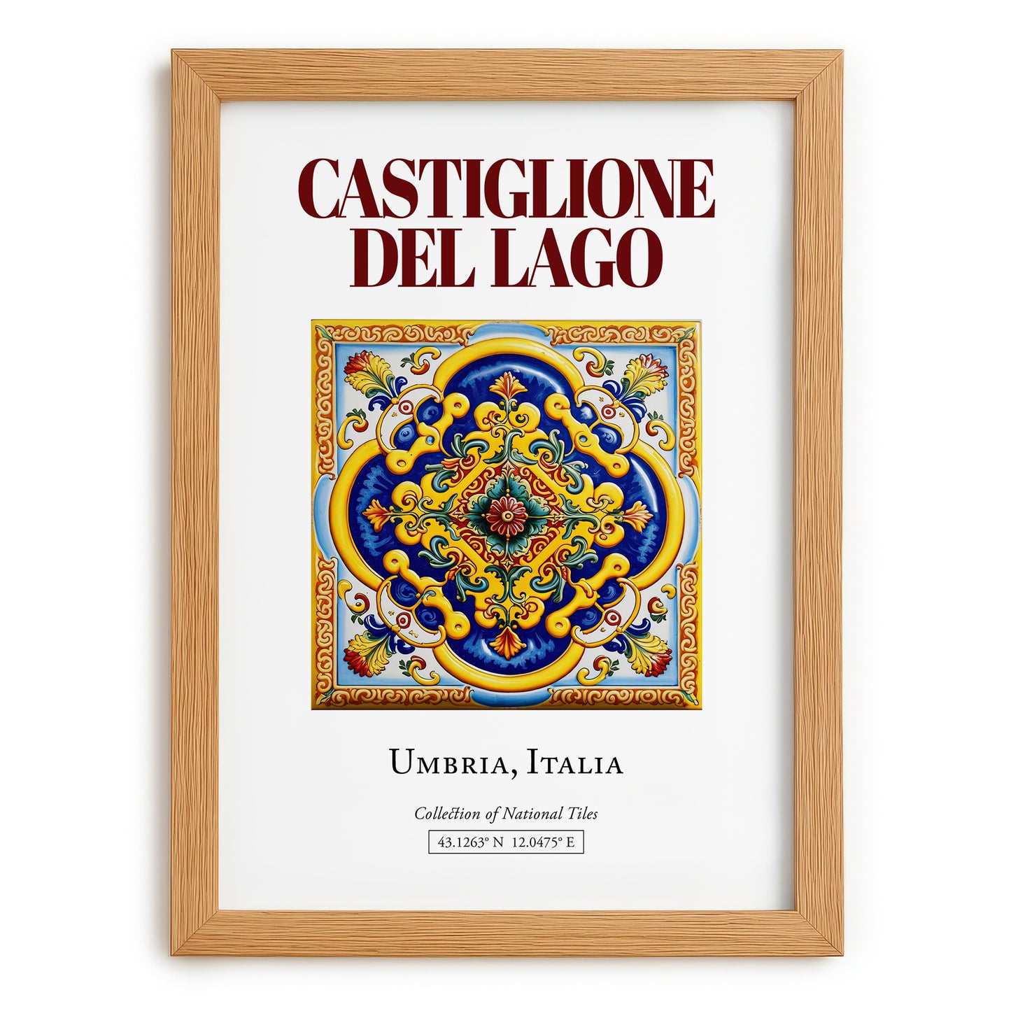 Castiglione del Lago, Italy – Travel Print, set in oak frame