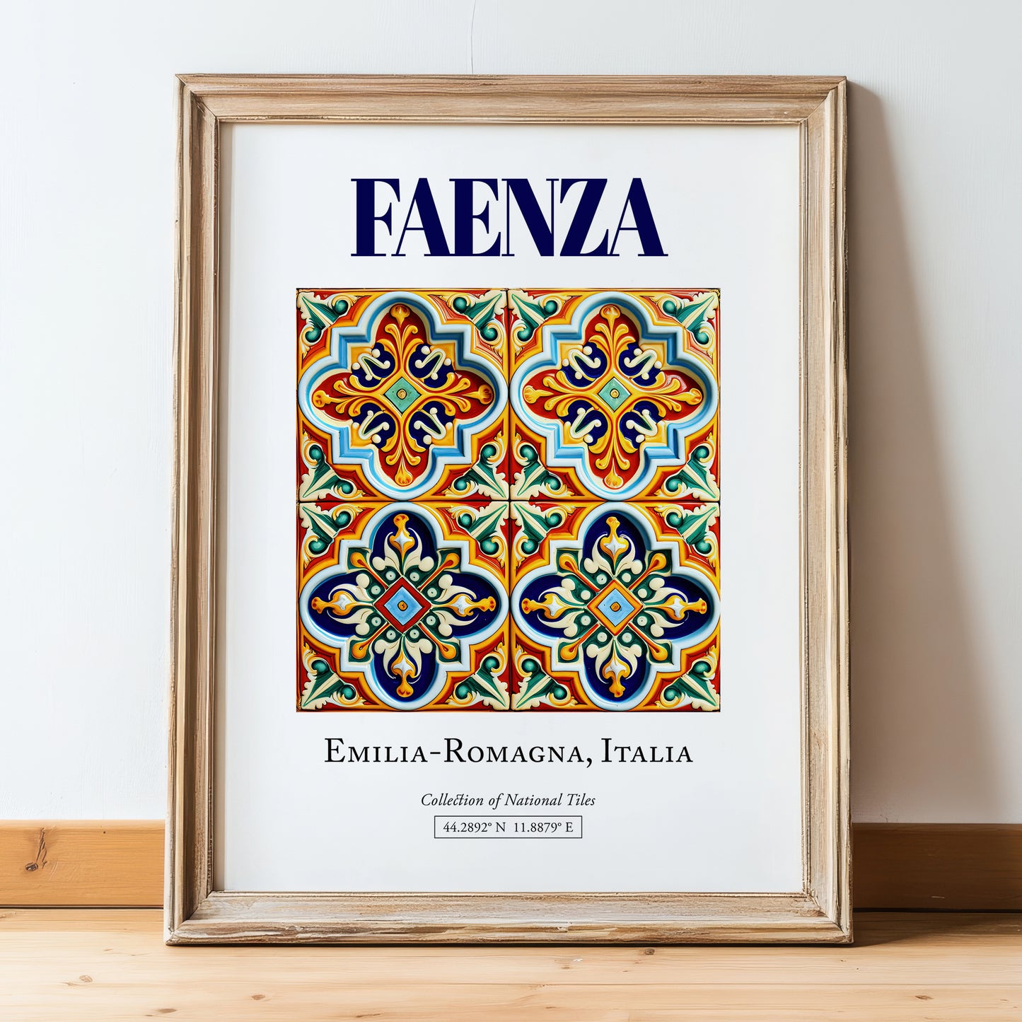 Faenza, Italy – Travel Wall Art, in wooden frame leaning on the floor