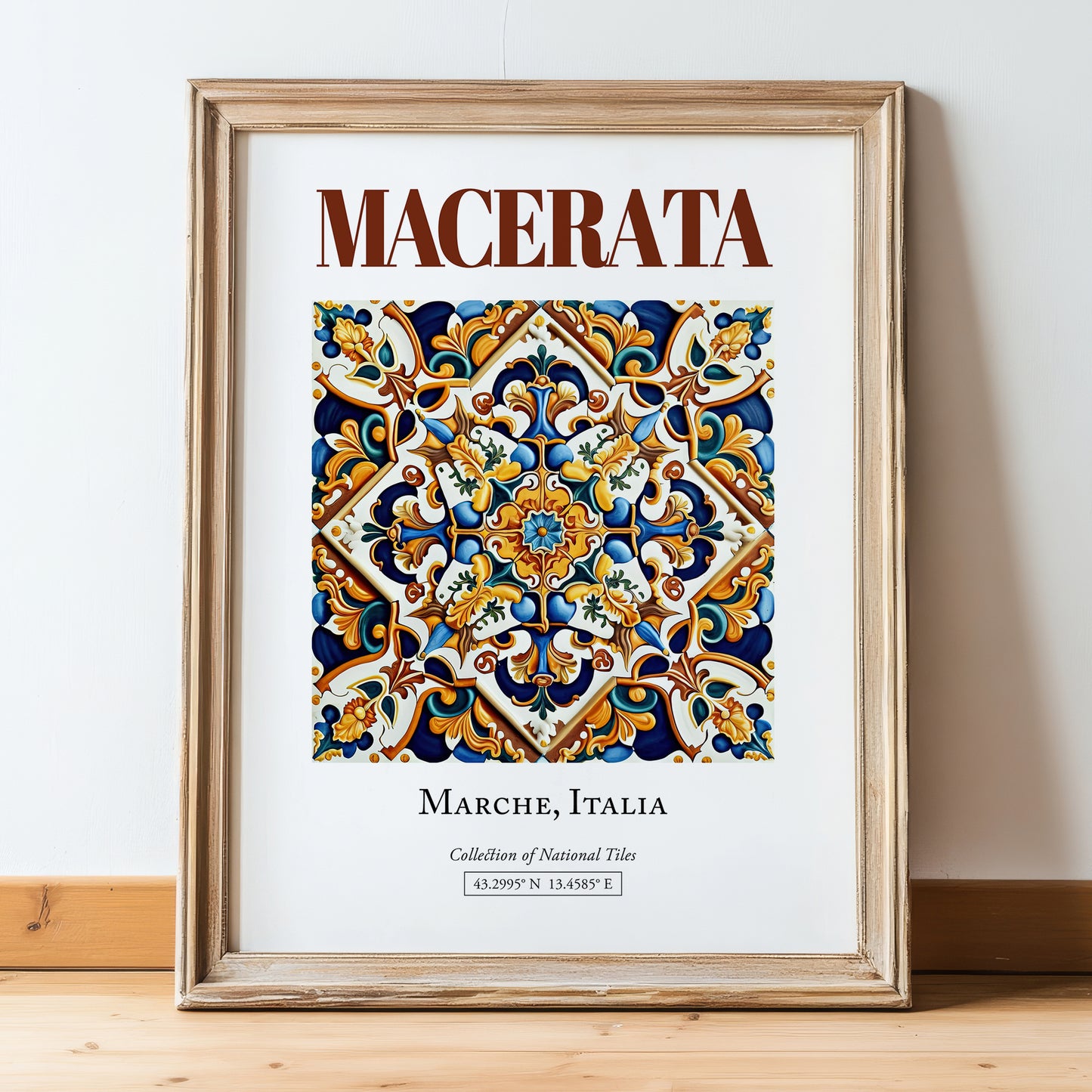 Macerata, Italy – Travel Destination Art, in wooden frame leaning on the floor