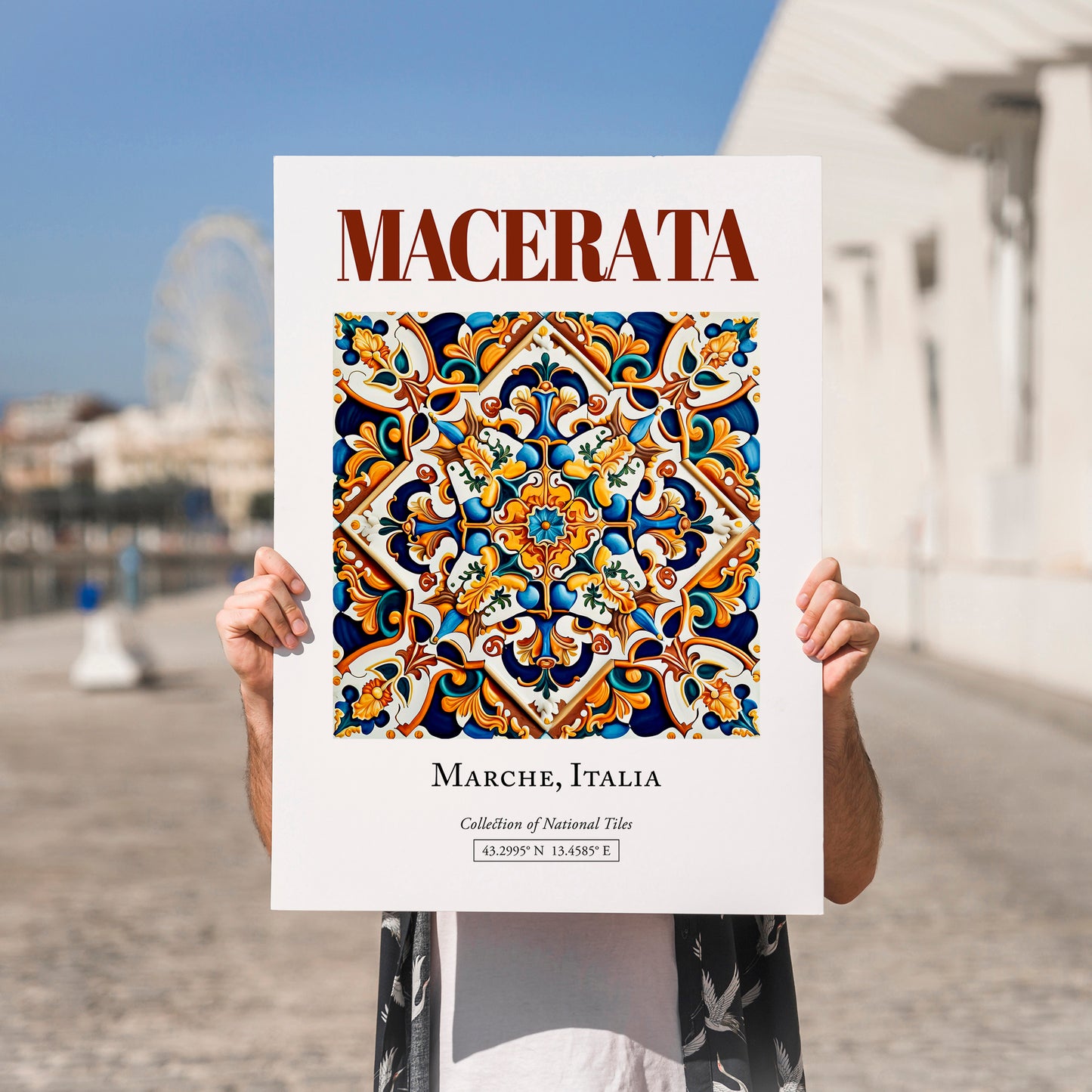 Macerata, Italy – Travel Destination Art, no-text version framed in wood