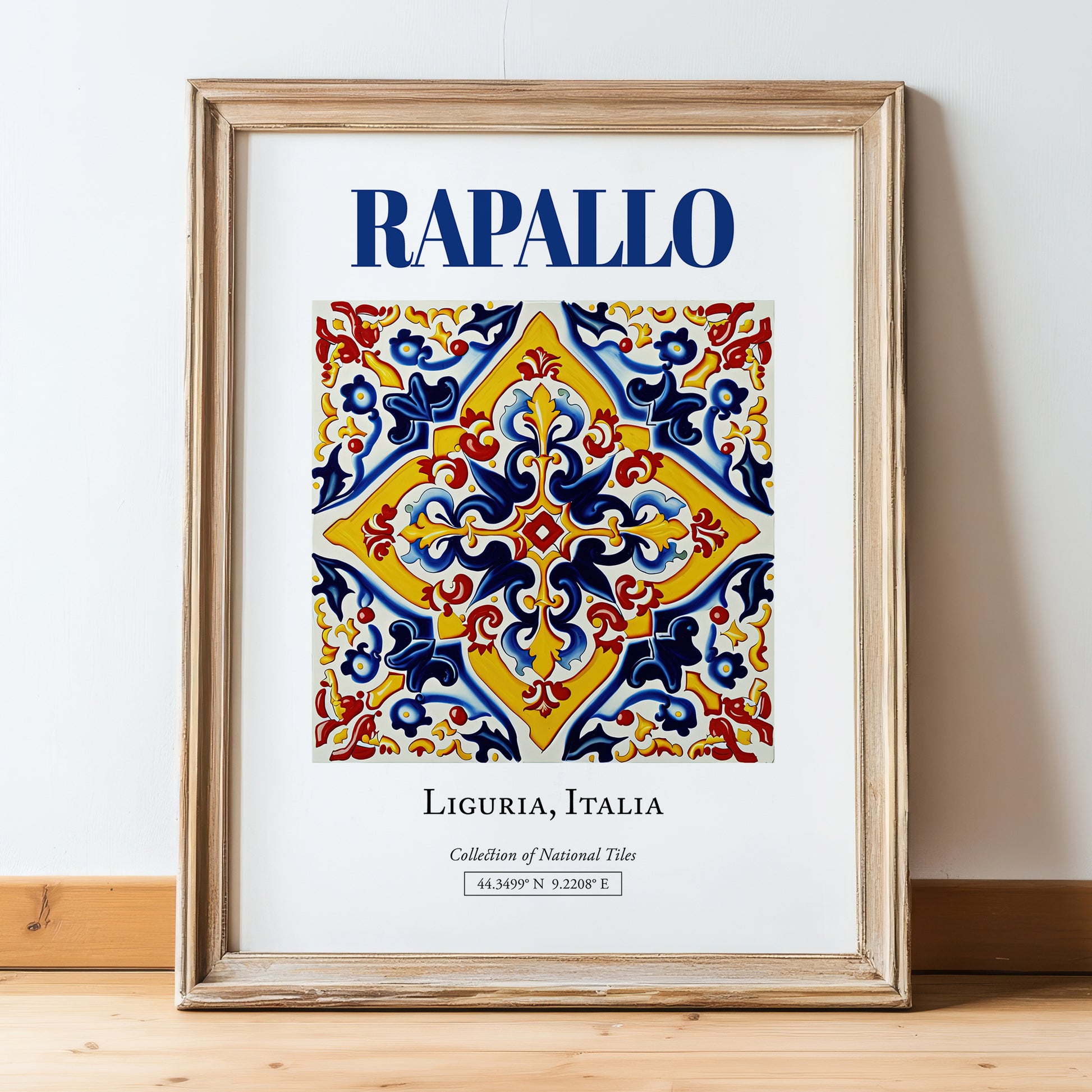 Rapallo, Italy – Travel Poster, in wooden frame leaning on the floor