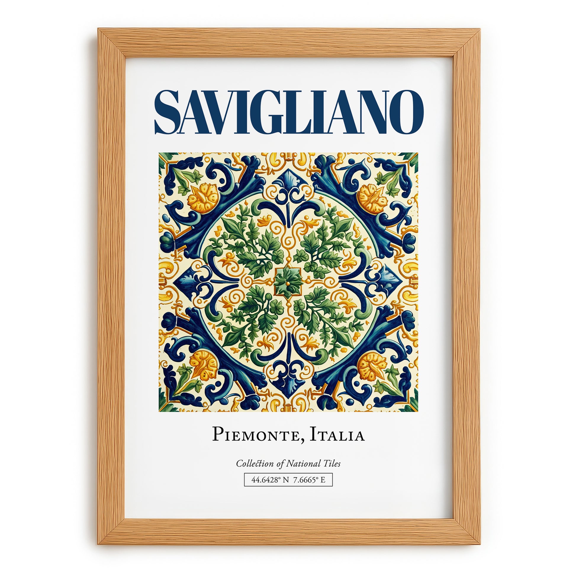 Savigliano, Italy – Travel Print, set in oak frame