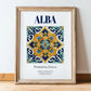 Alba, Italy – Away From Home Poster, in wooden frame leaning on the floor