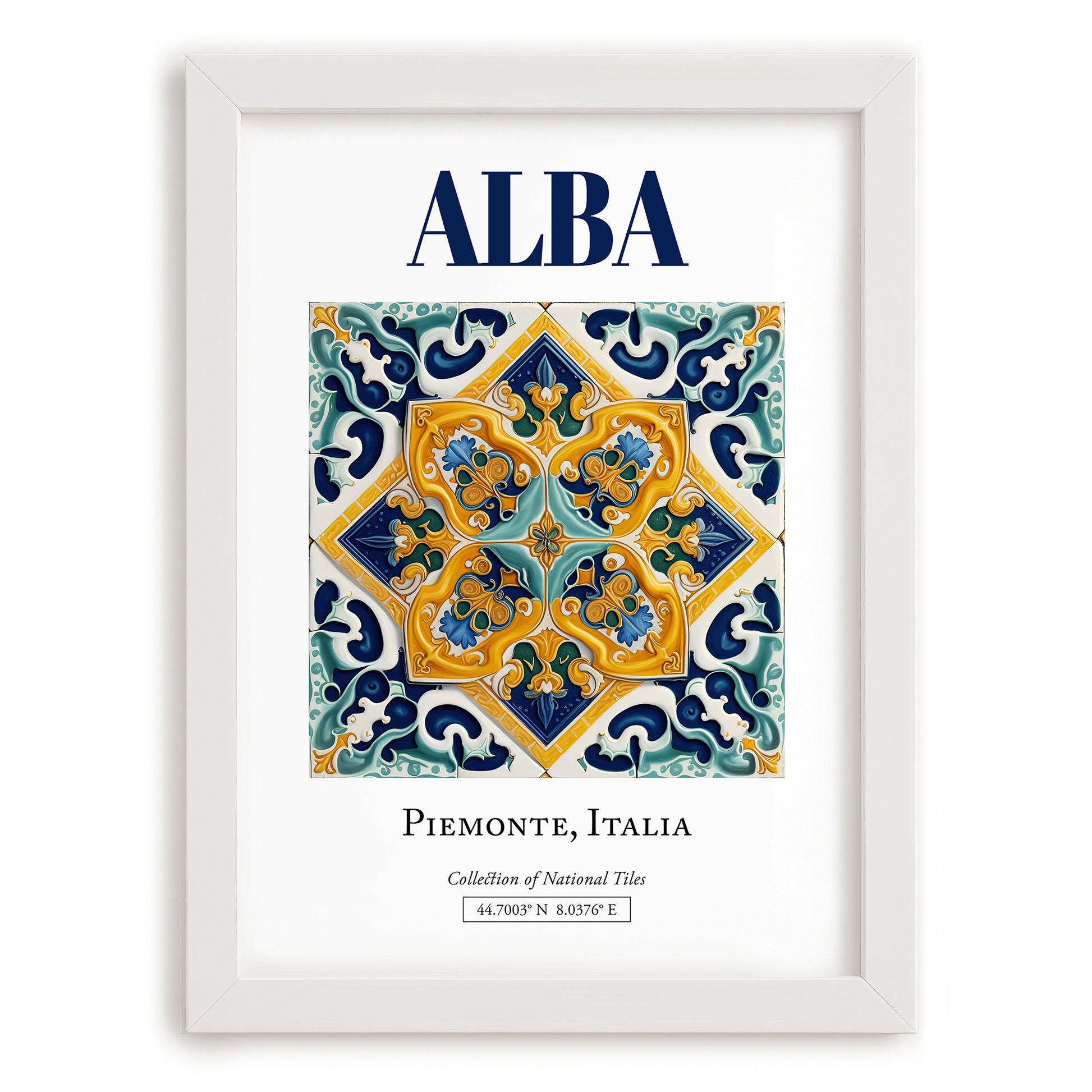Alba, Italy – Away From Home Poster, placed in minimal white frame