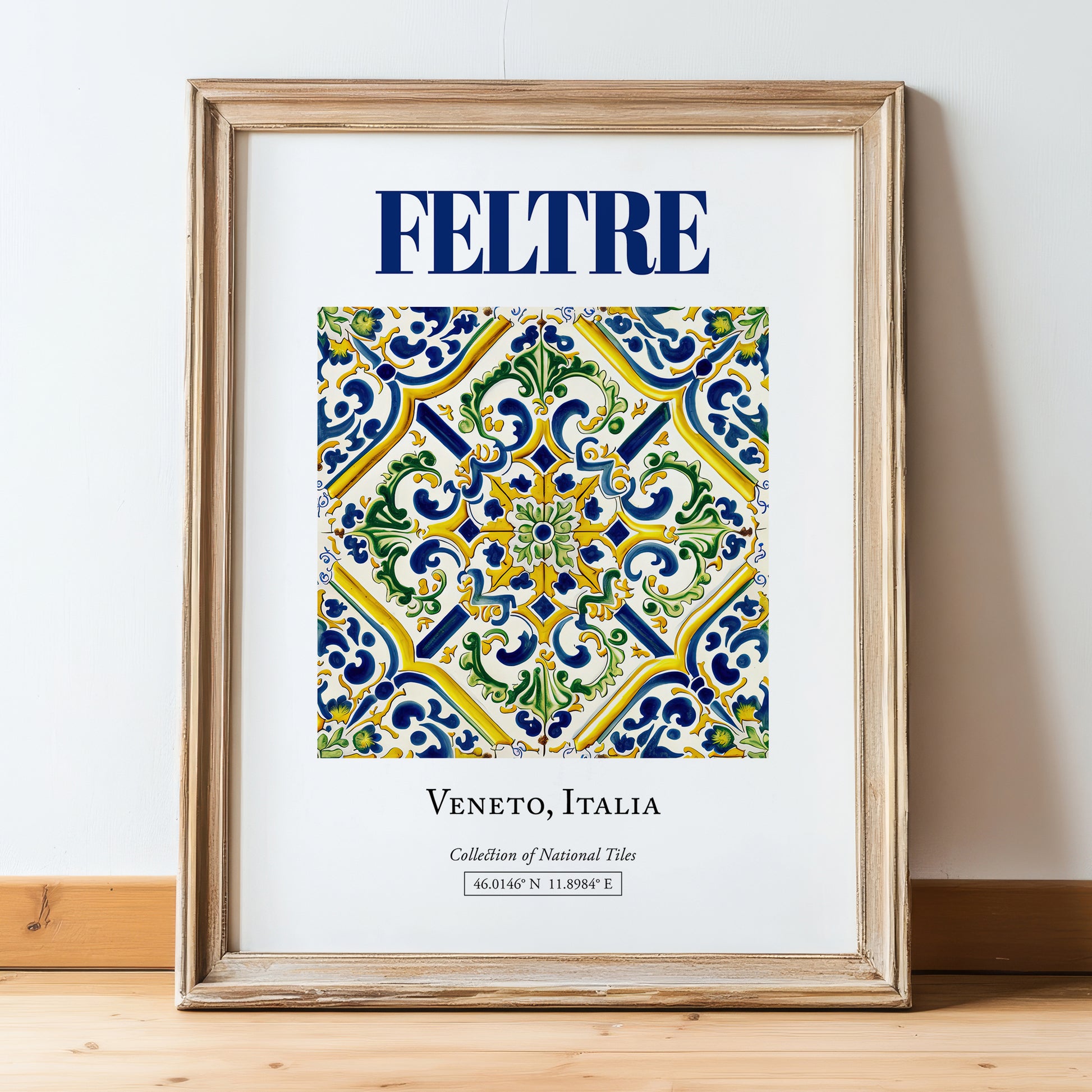 Feltre, Italy – Travel Wall Art, in wooden frame leaning on the floor