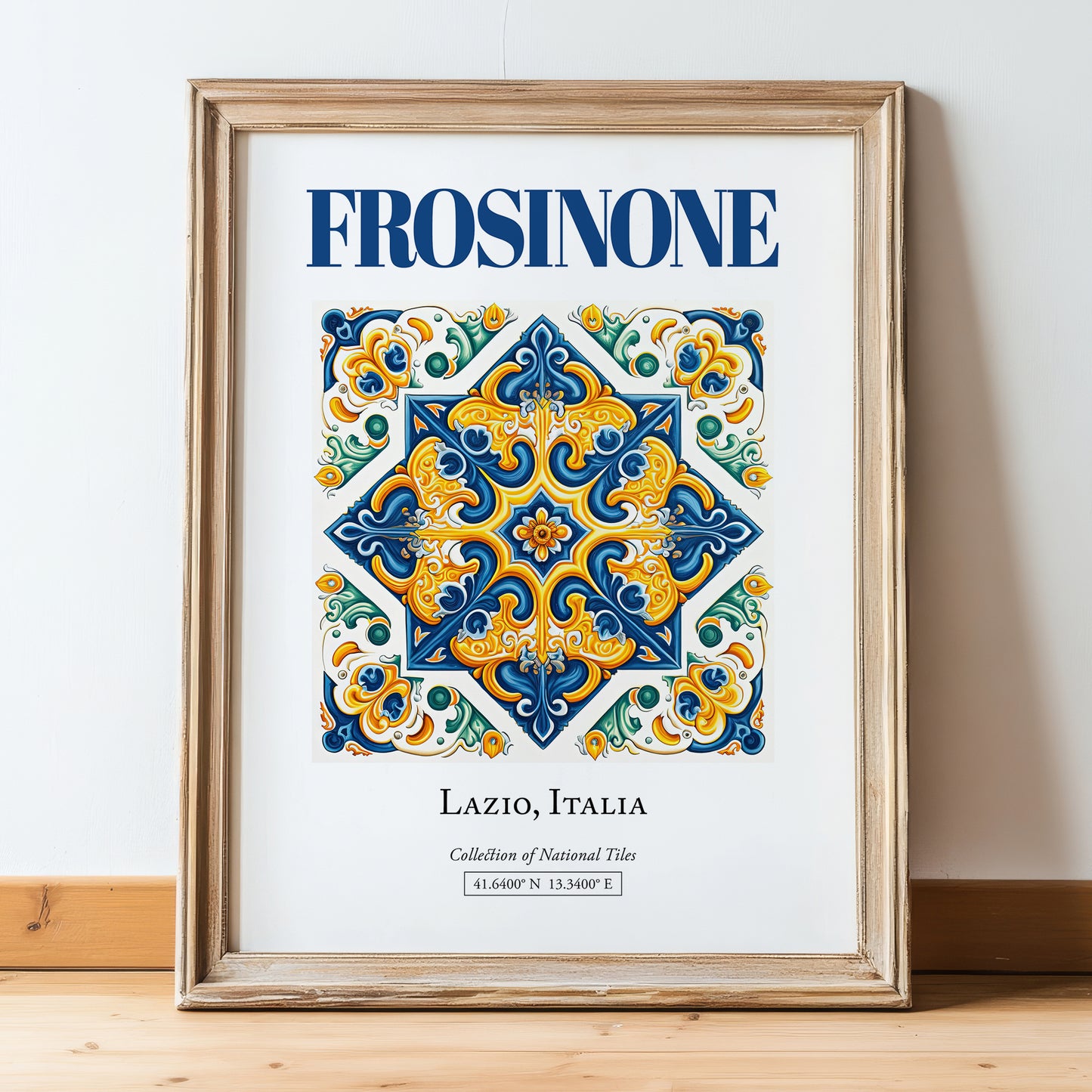 Frosinone, Italy – Travel Print, in wooden frame leaning on the floor