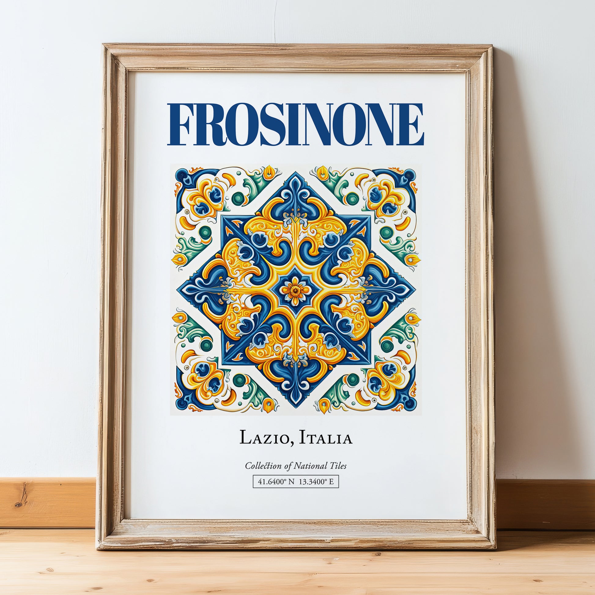Frosinone, Italy – Travel Print, in wooden frame leaning on the floor