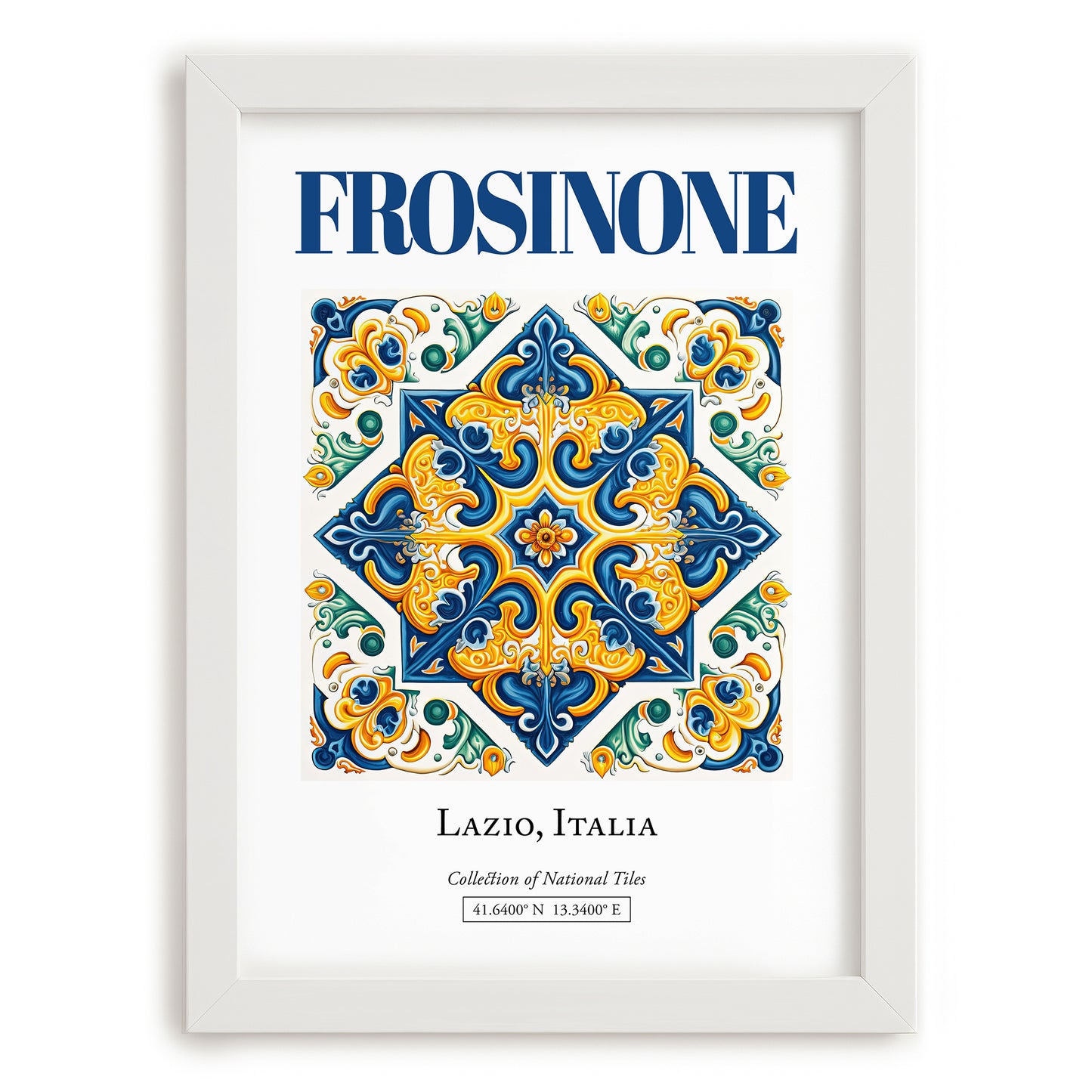 Frosinone, Italy – Travel Print, placed in minimal white frame