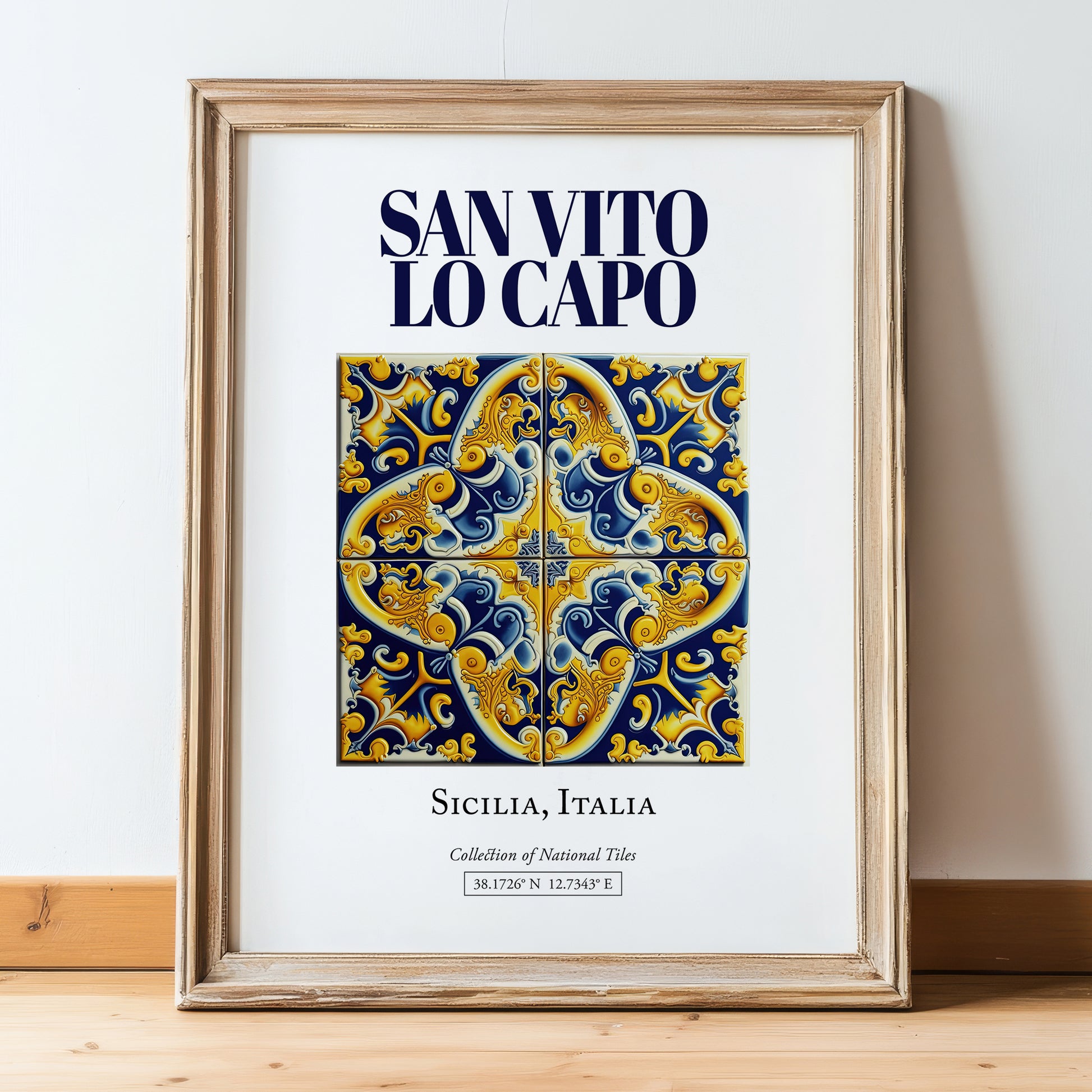 San Vito Lo Capo, Italy – Global Cities Wall Print, in wooden frame leaning on the floor