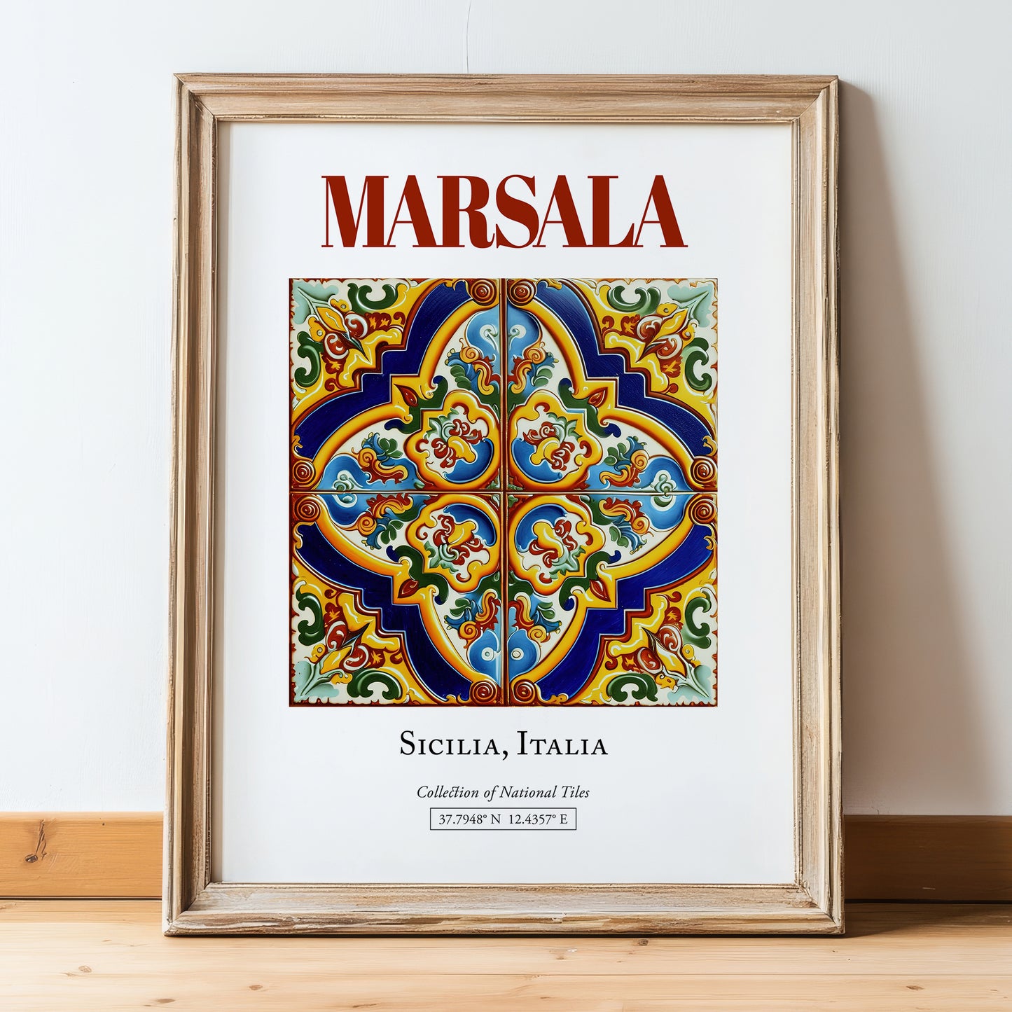 Marsala, Italy – Travel Wall Art, in wooden frame leaning on the floor