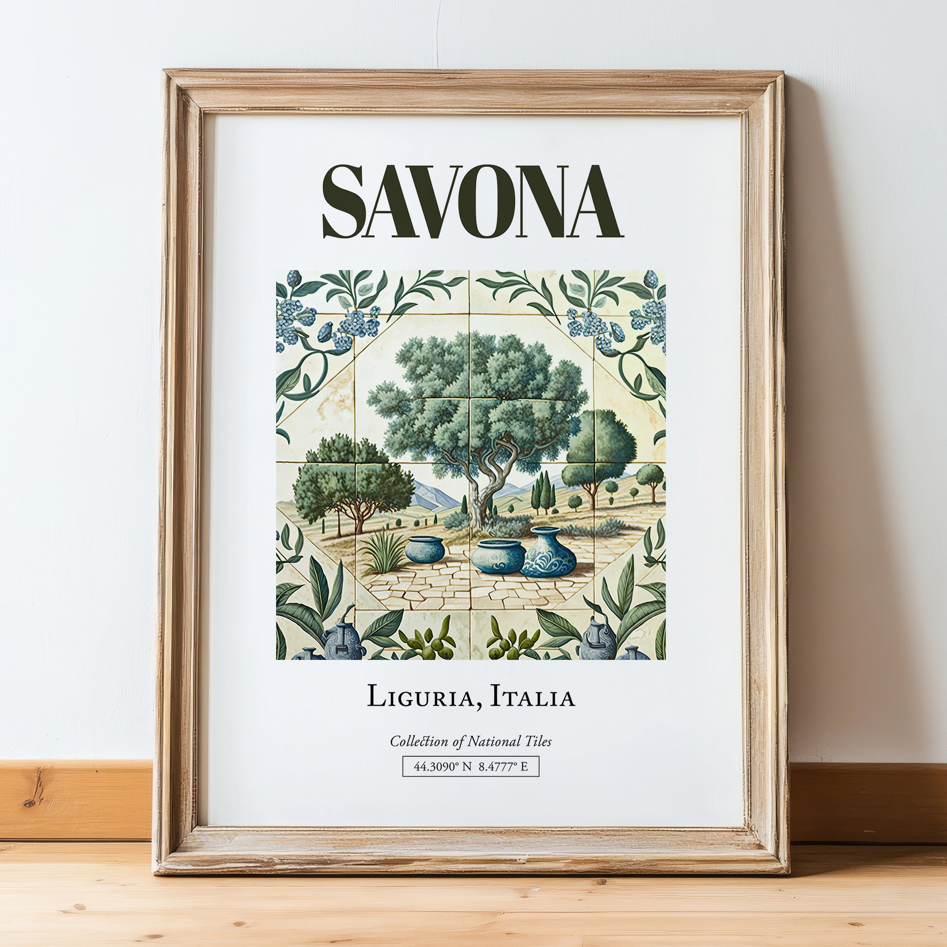 Savona, Italy – Travel Wall Decor, in wooden frame leaning on the floor