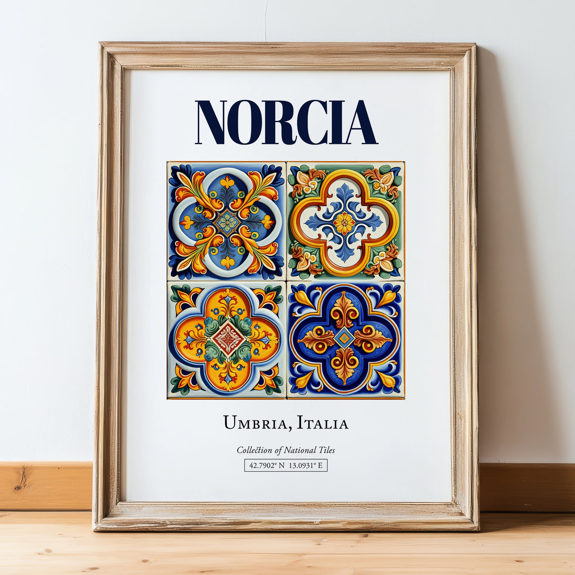 Norcia, Italy – Country Culture Poster, in wooden frame leaning on the floor