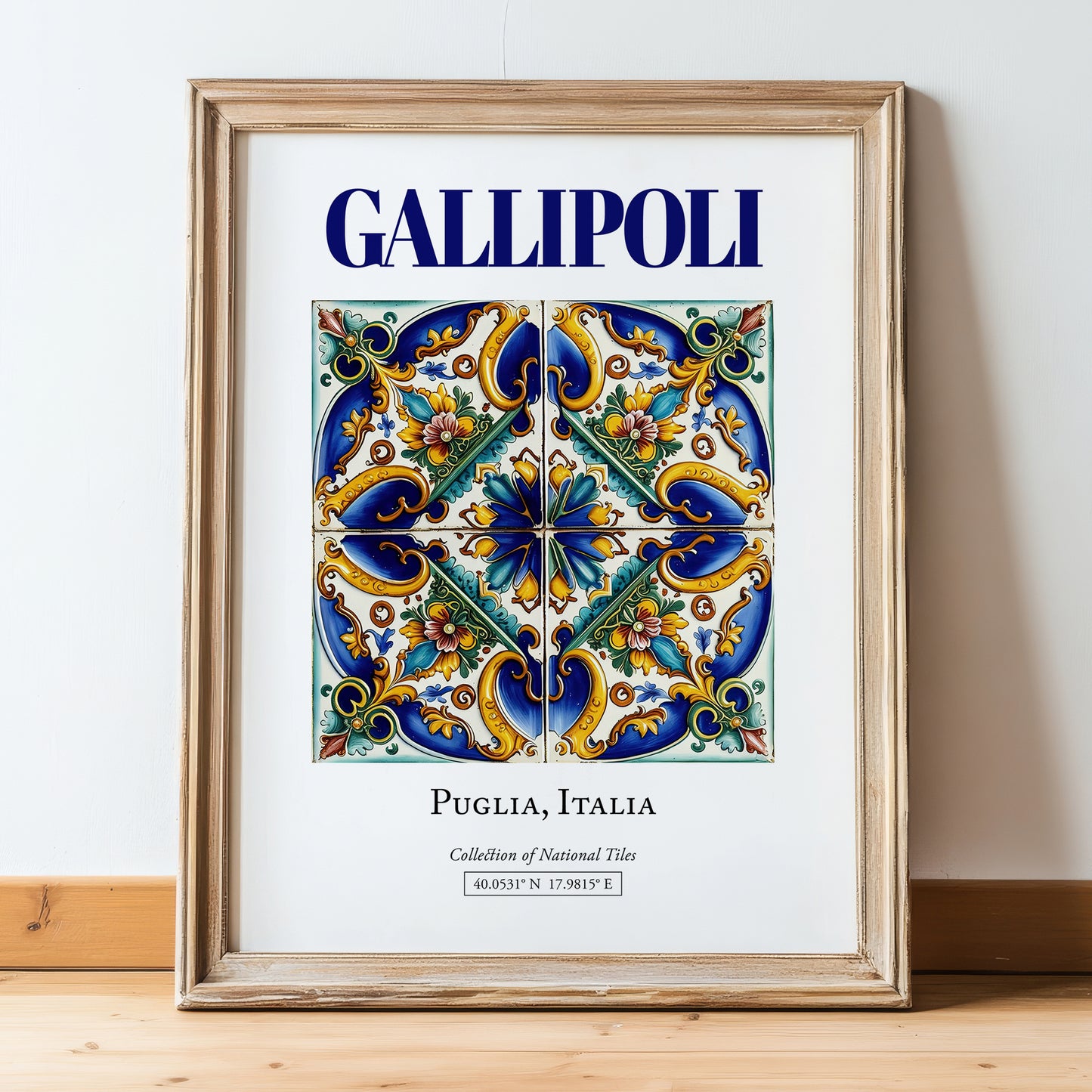 Gallipoli, Italy – Travel Wall Decor, in wooden frame leaning on the floor