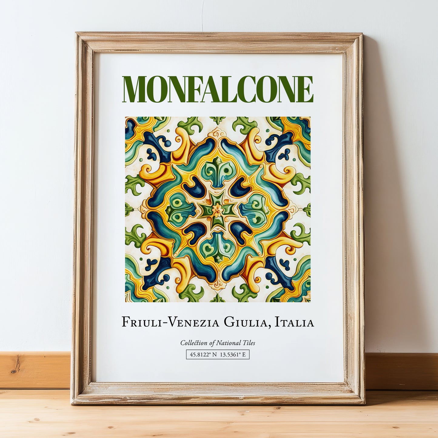 Monfalcone, Italy – Wanderlust Wall Decor, in wooden frame leaning on the floor