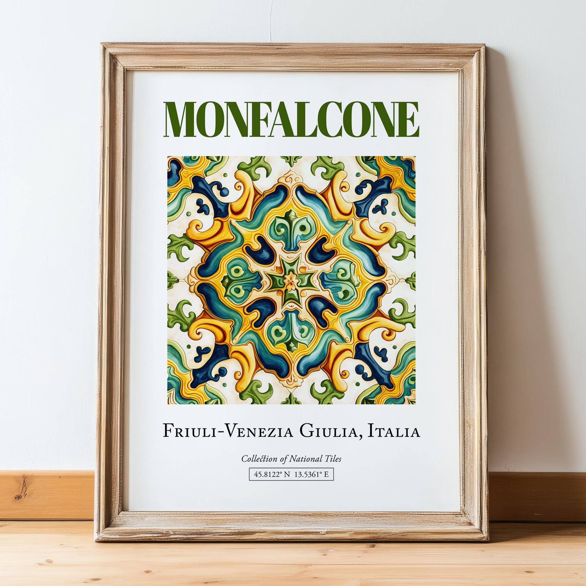 Monfalcone, Italy – Wanderlust Wall Decor, in wooden frame leaning on the floor