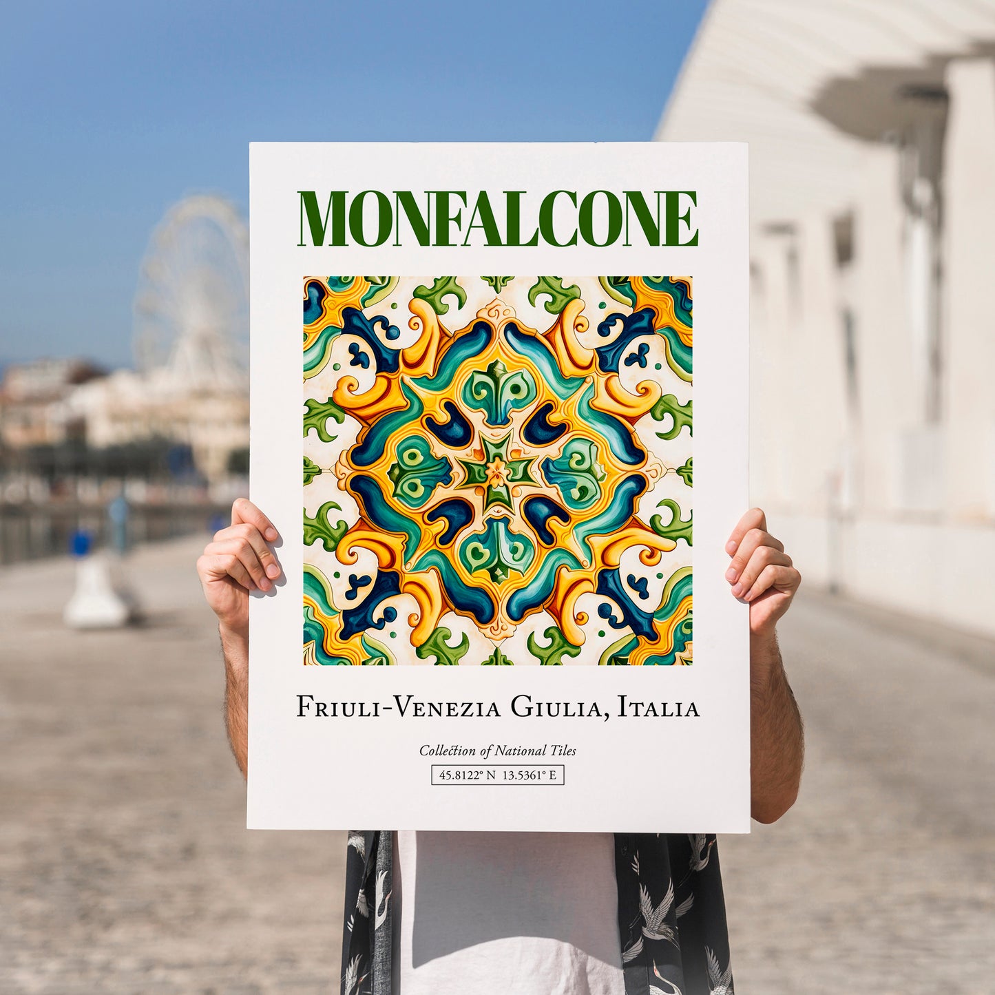 Monfalcone, Italy – Wanderlust Wall Decor, no-text version framed in wood