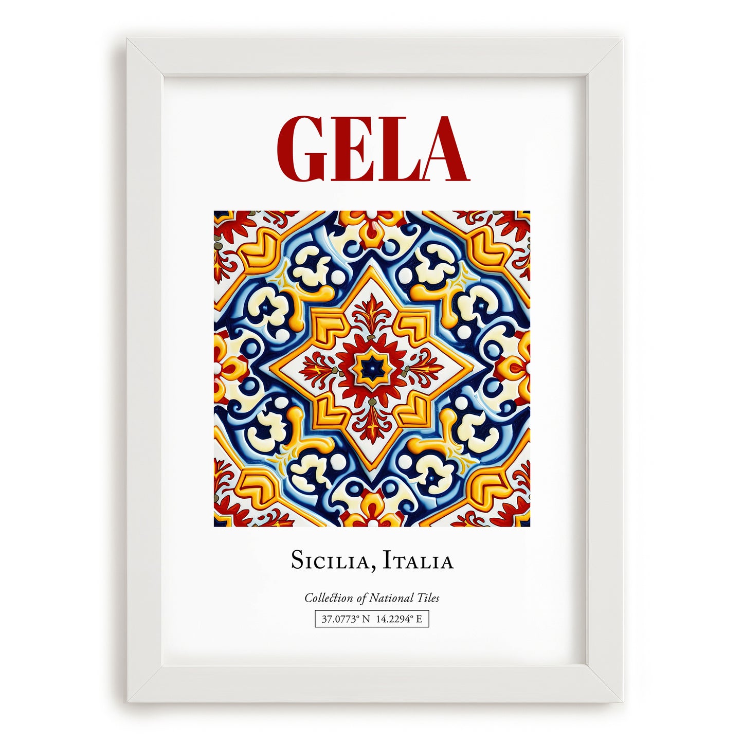 Gela, Italy – Travel Wall Art, placed in minimal white frame