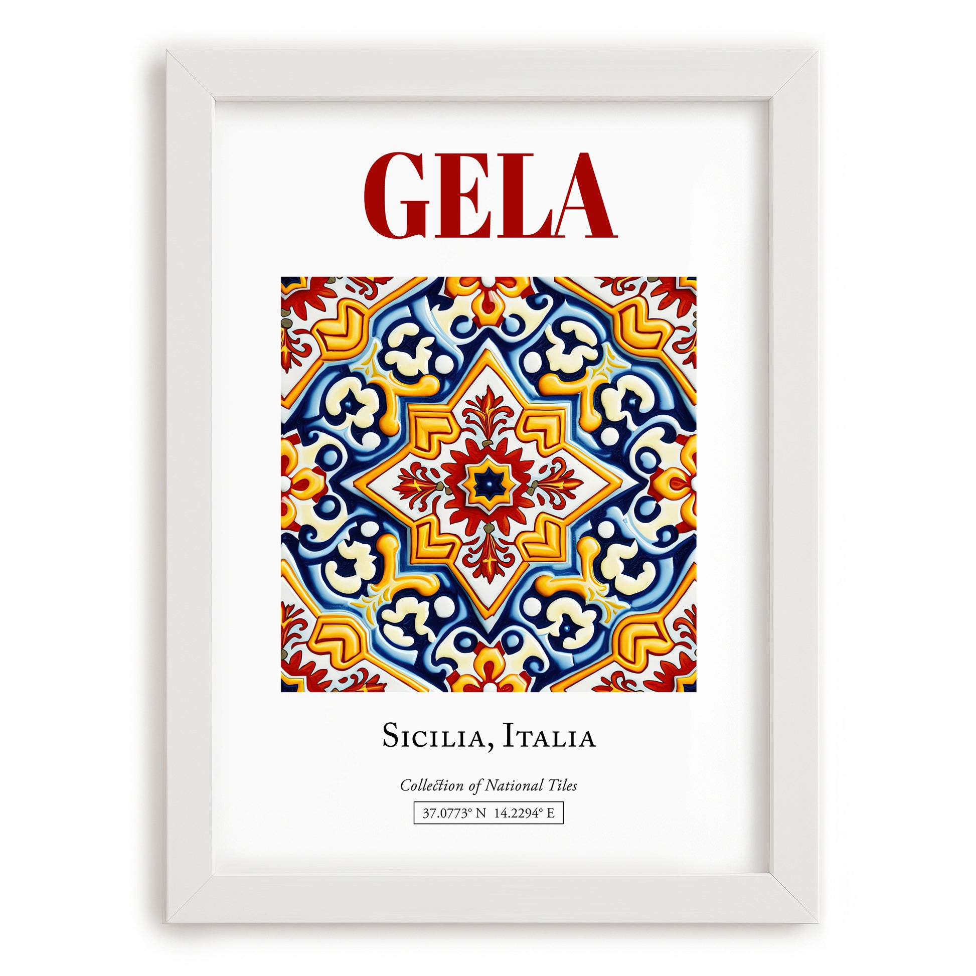 Gela, Italy – Travel Wall Art, placed in minimal white frame