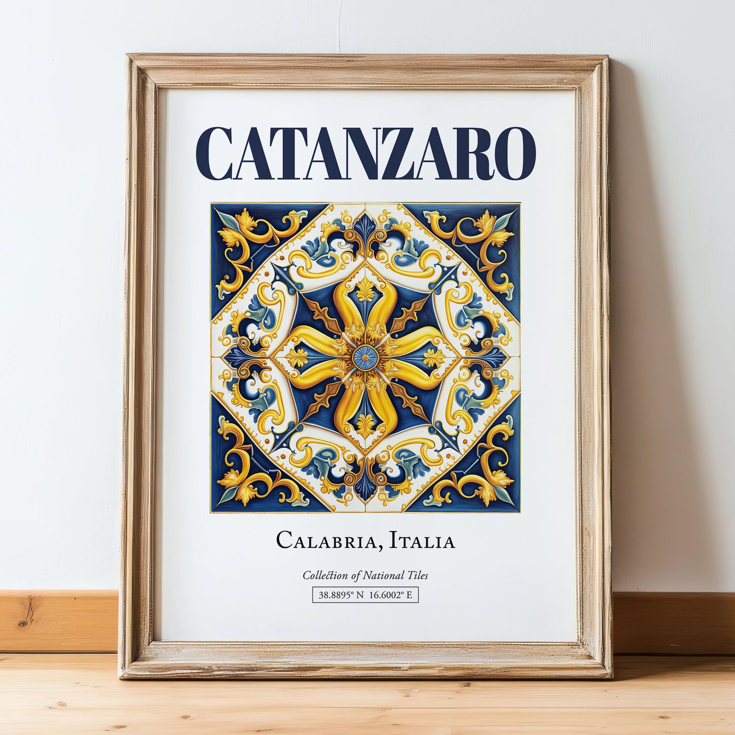 Catanzaro, Italy – Travel Wall Art, in wooden frame leaning on the floor