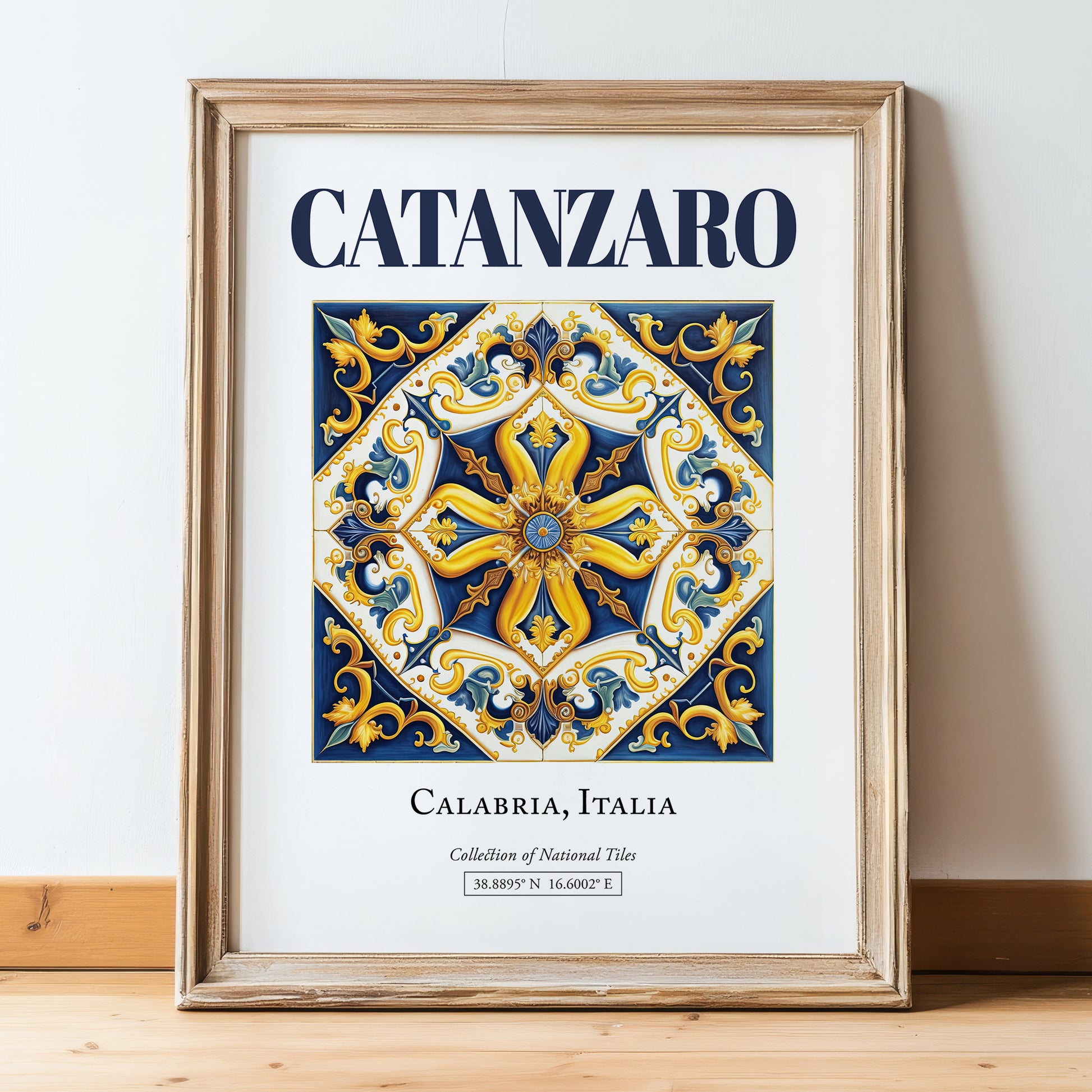 Catanzaro, Italy – Travel Wall Art, in wooden frame leaning on the floor