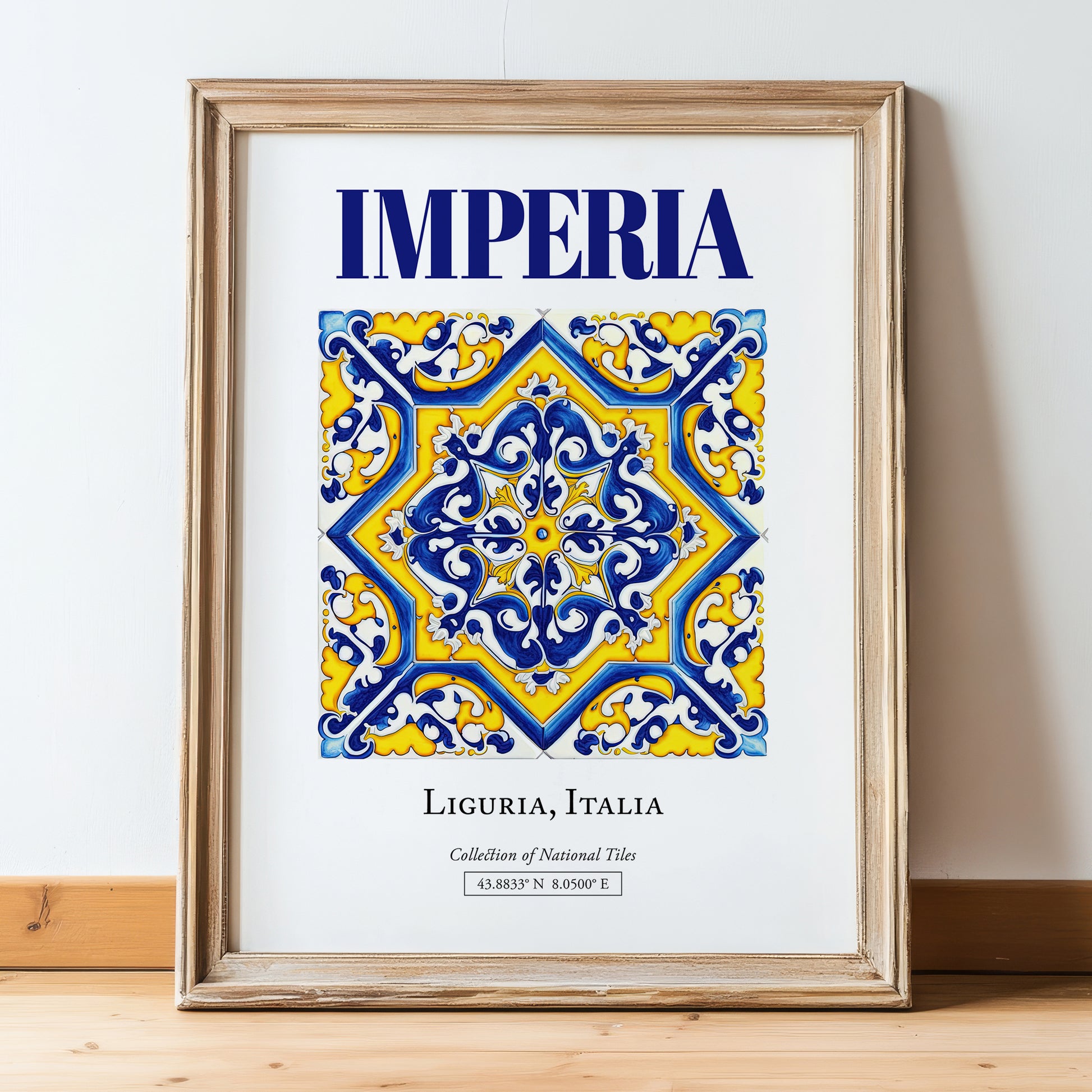 Imperia, Italy – Travel Wall Art, in wooden frame leaning on the floor