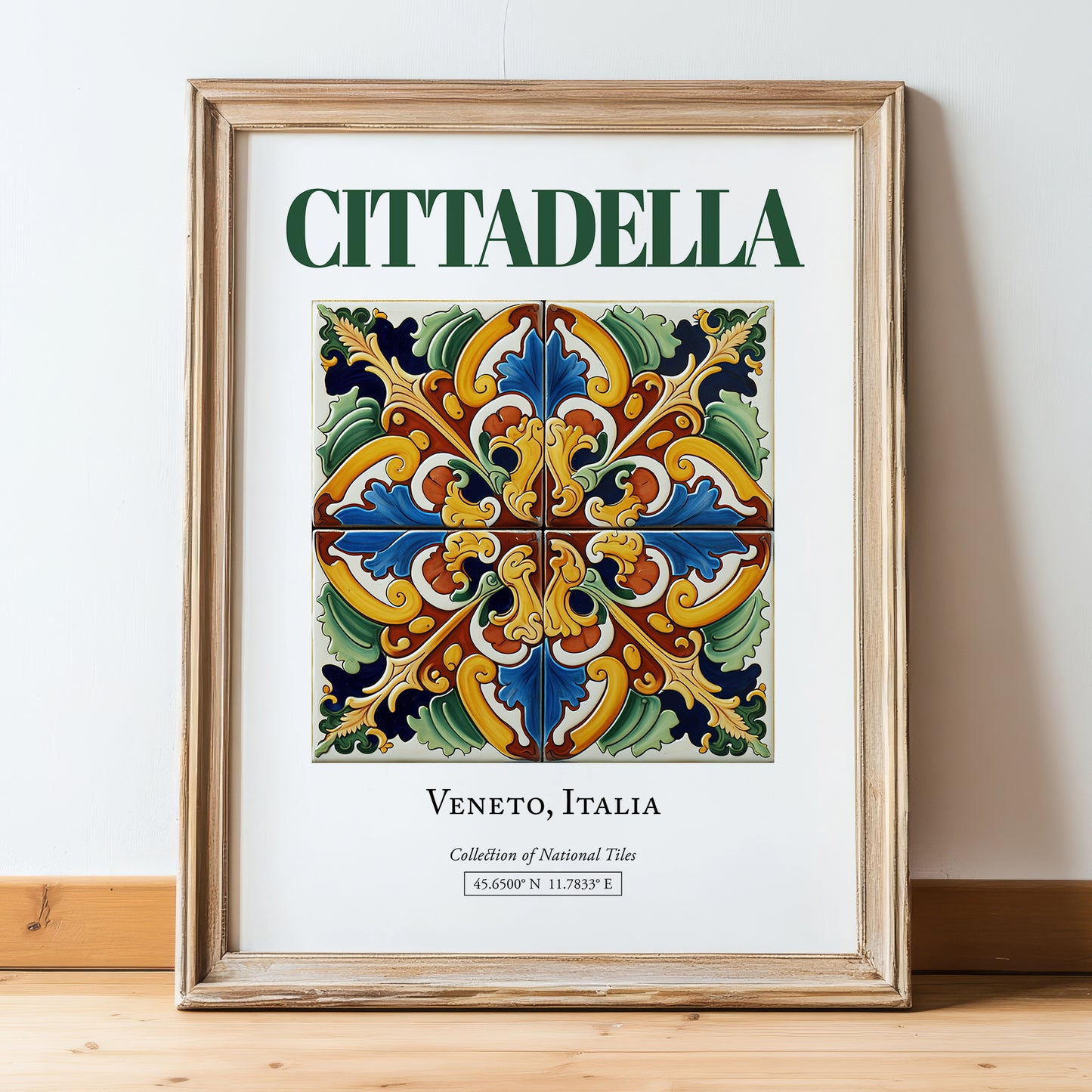 Cittadella, Italy – Retro Travel Poster, in wooden frame leaning on the floor