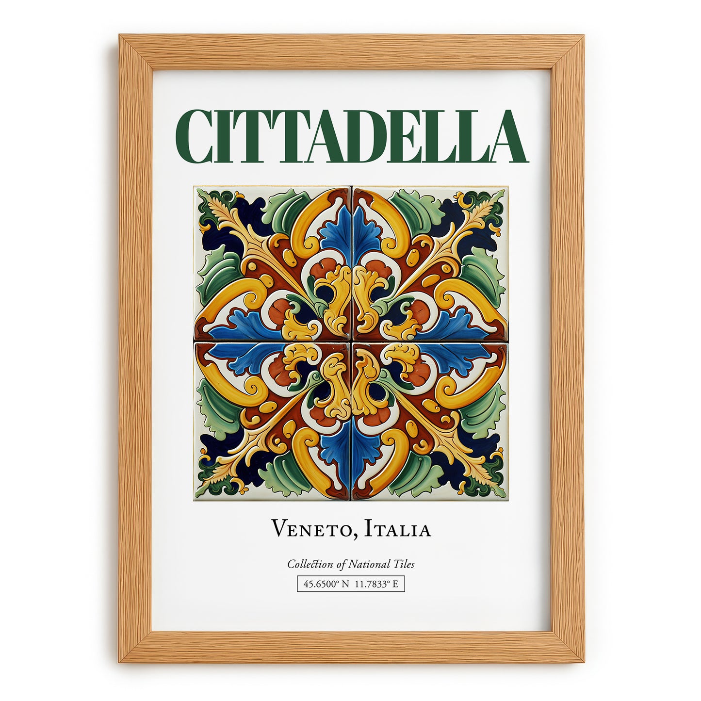 Cittadella, Italy – Retro Travel Poster, set in oak frame