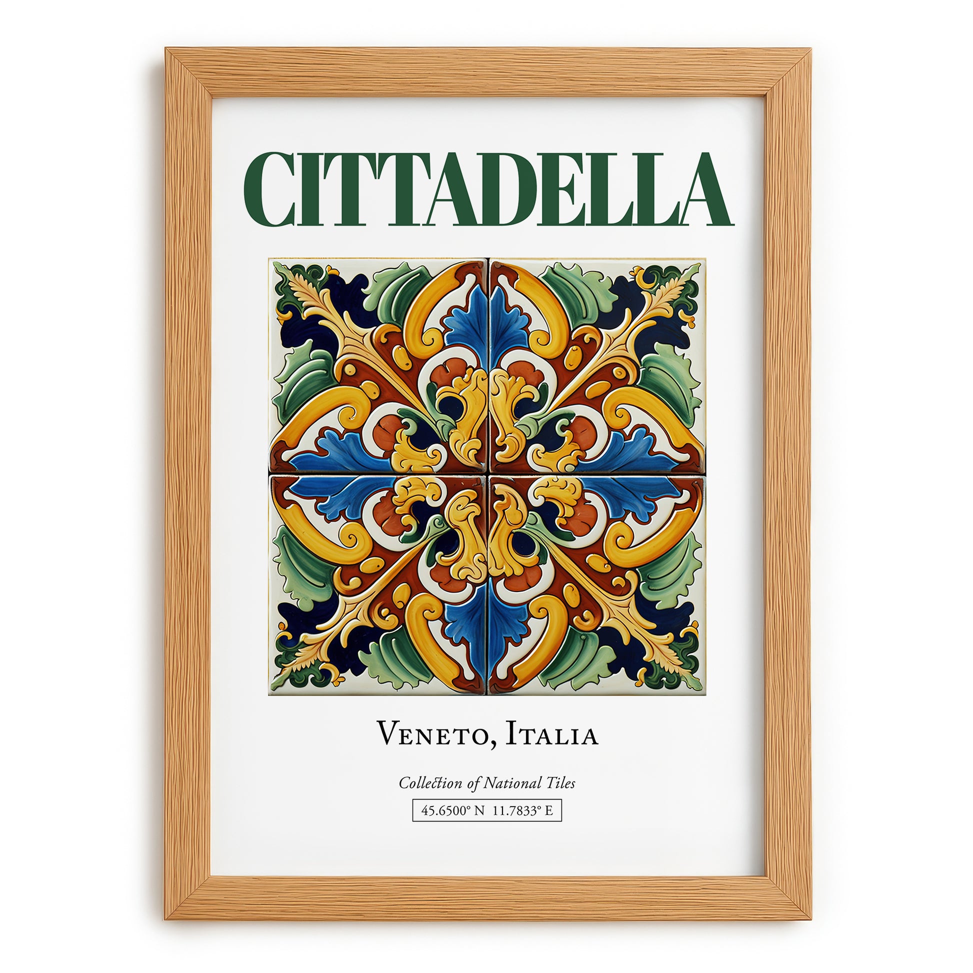 Cittadella, Italy – Retro Travel Poster, set in oak frame