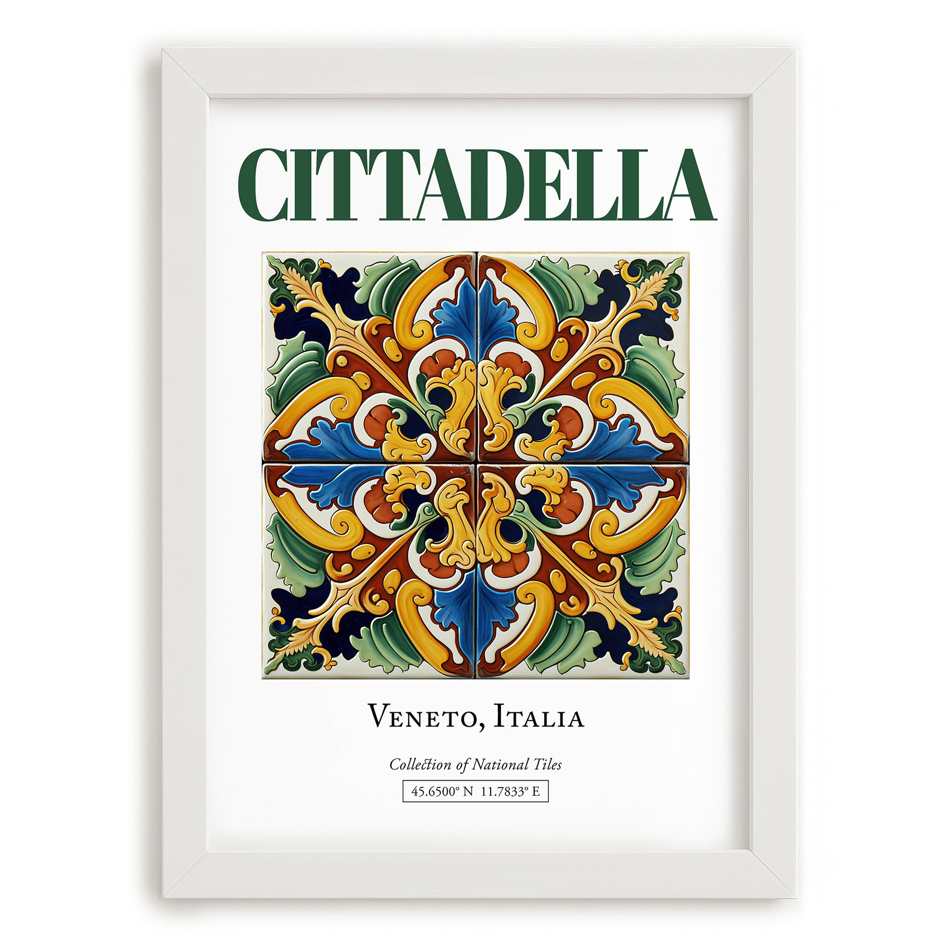 Cittadella, Italy – Retro Travel Poster, placed in minimal white frame
