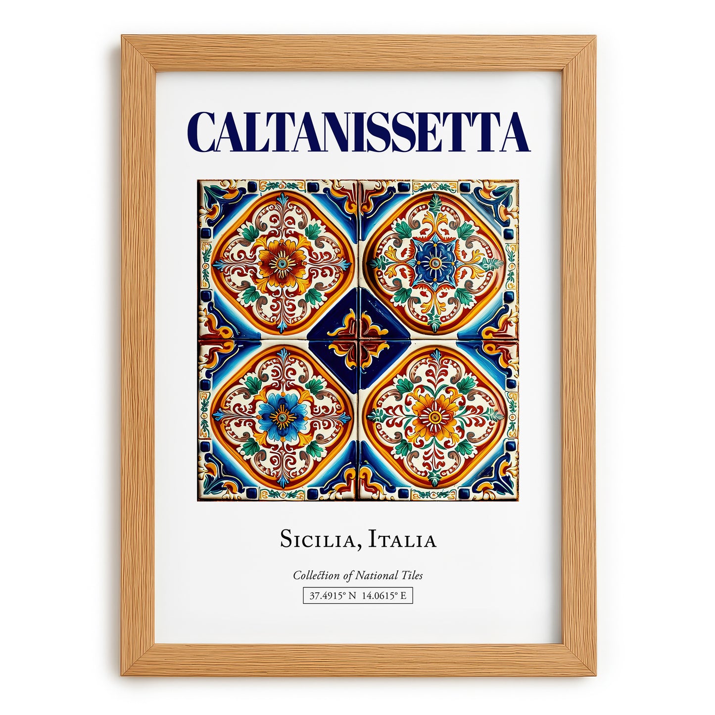 Caltanissetta, Italy – Illustrated Travel Poster, set in oak frame