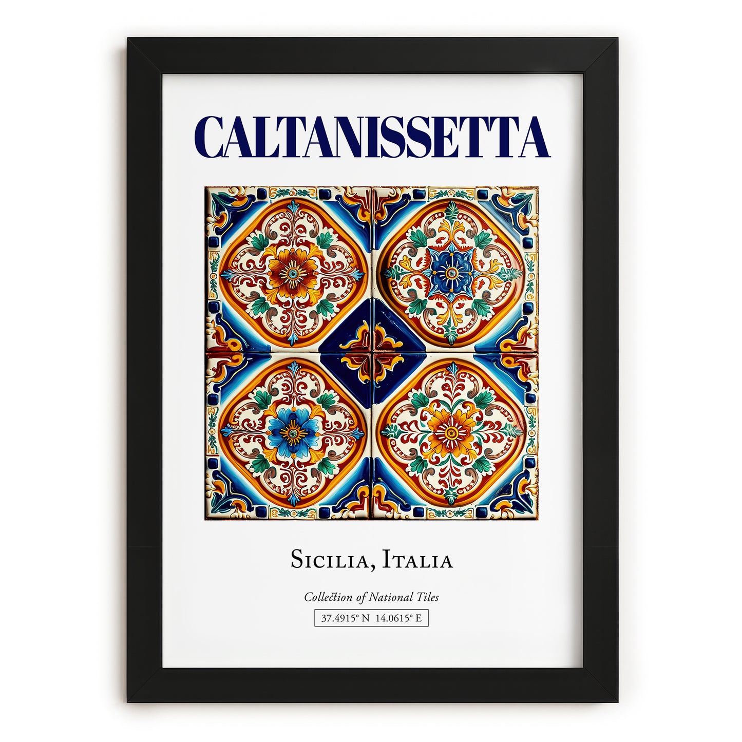Caltanissetta, Italy – Illustrated Travel Poster, in sleek black frame